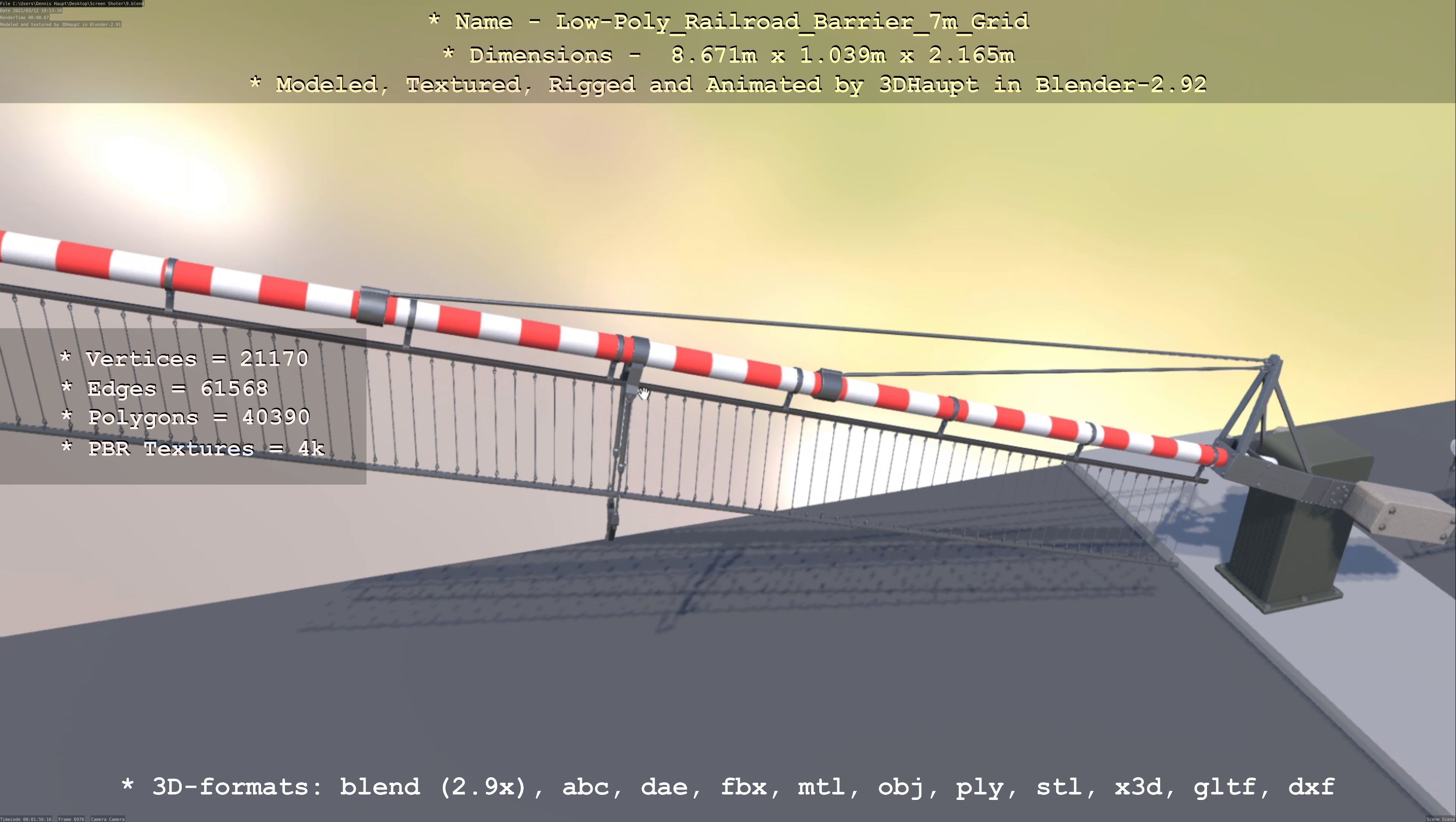 Low-Poly Railroad Barrier 7m with Protective Grid Low-poly 3D model_56