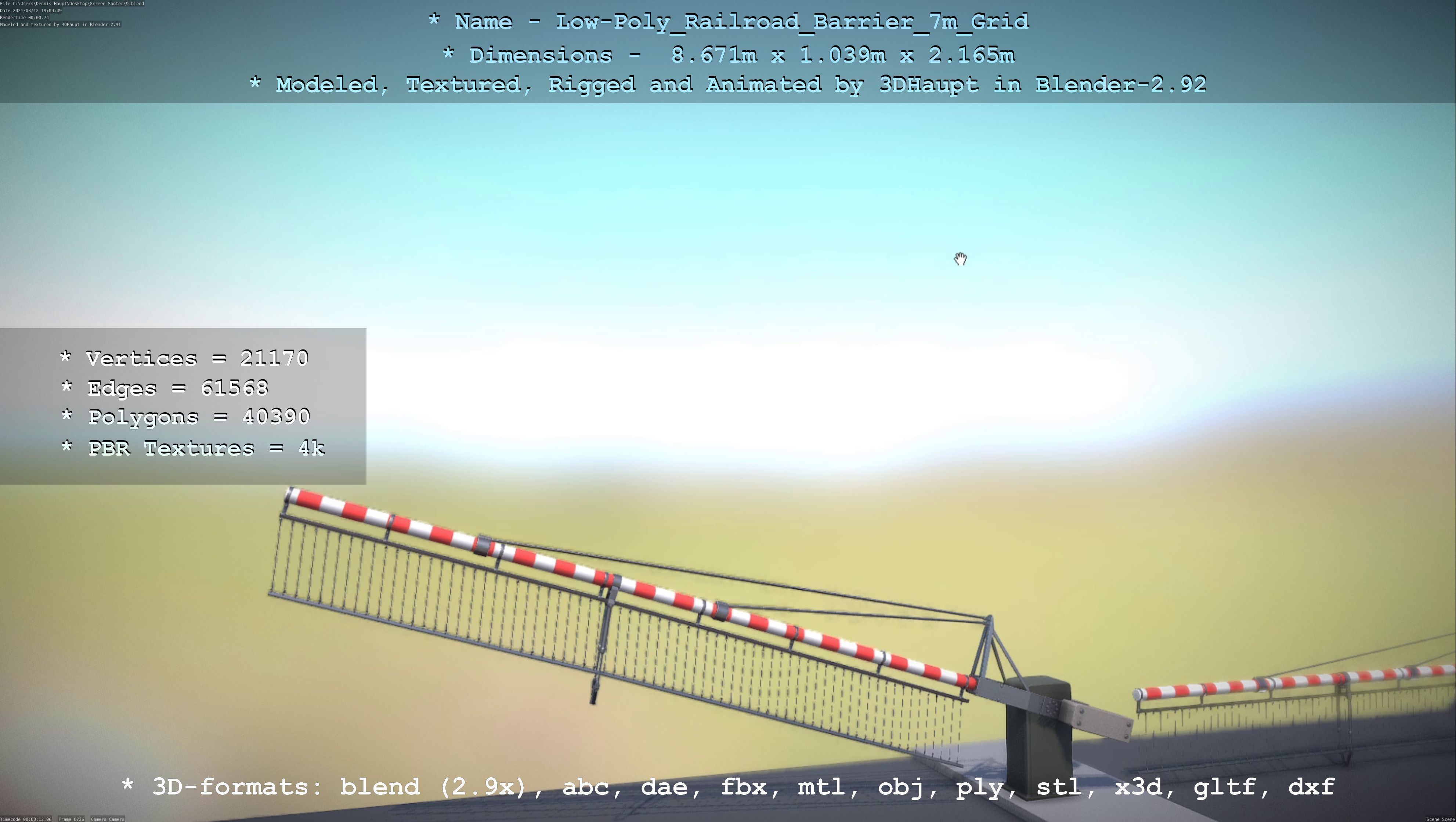 Low-Poly Railroad Barrier 7m with Protective Grid Low-poly 3D model_77