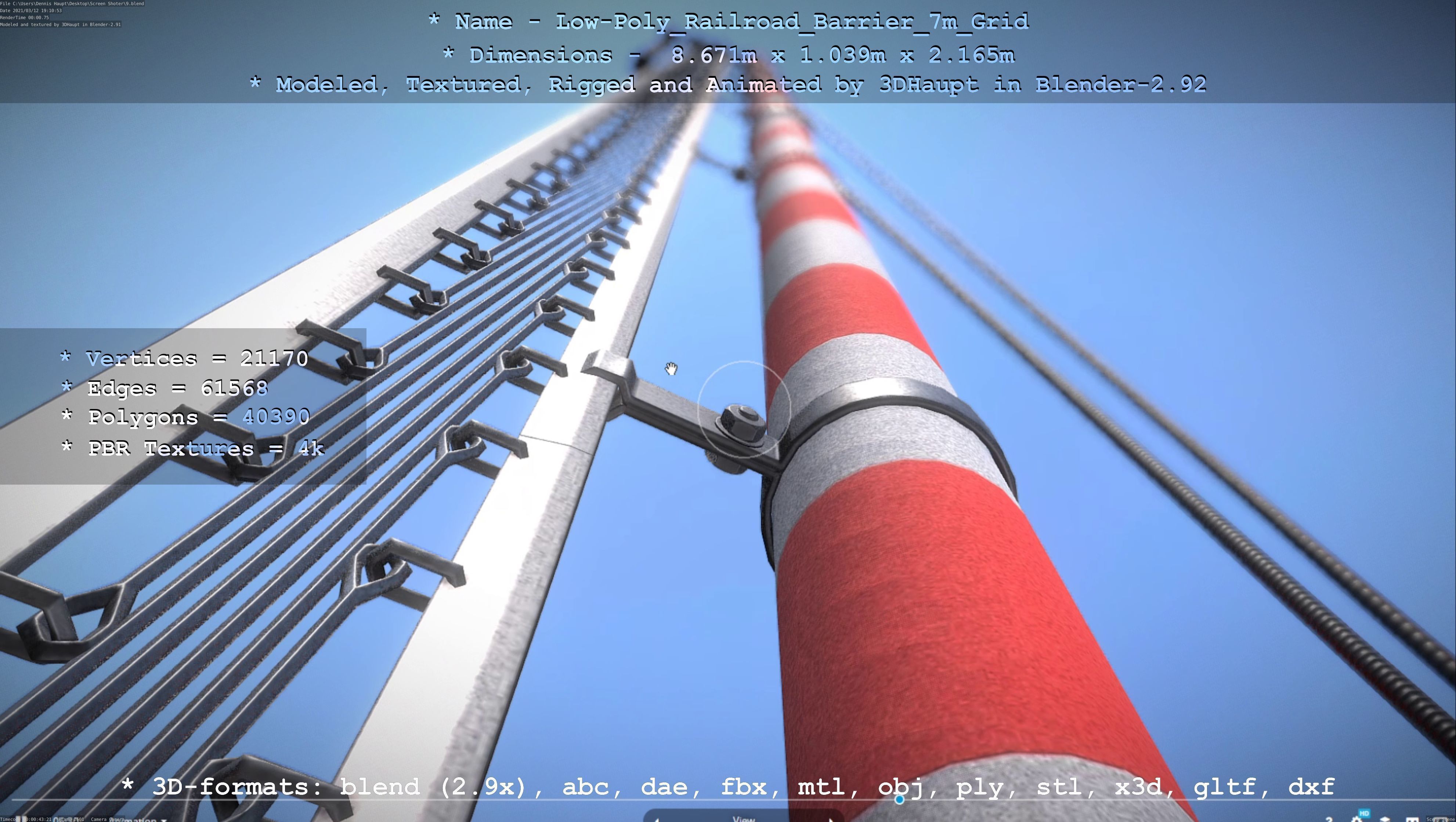 Low-Poly Railroad Barrier 7m with Protective Grid Low-poly 3D model_37