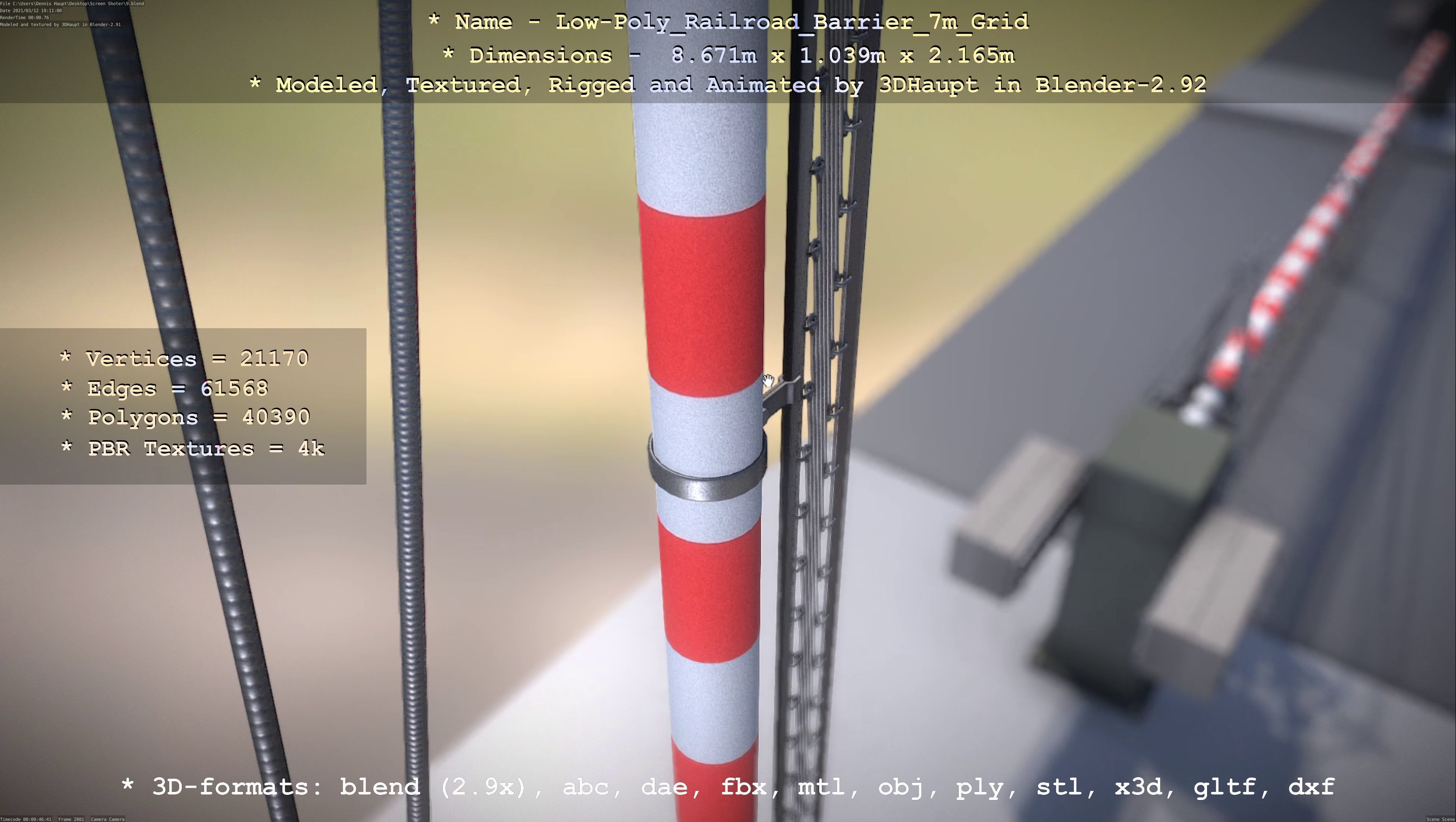 Low-Poly Railroad Barrier 7m with Protective Grid Low-poly 3D model_40