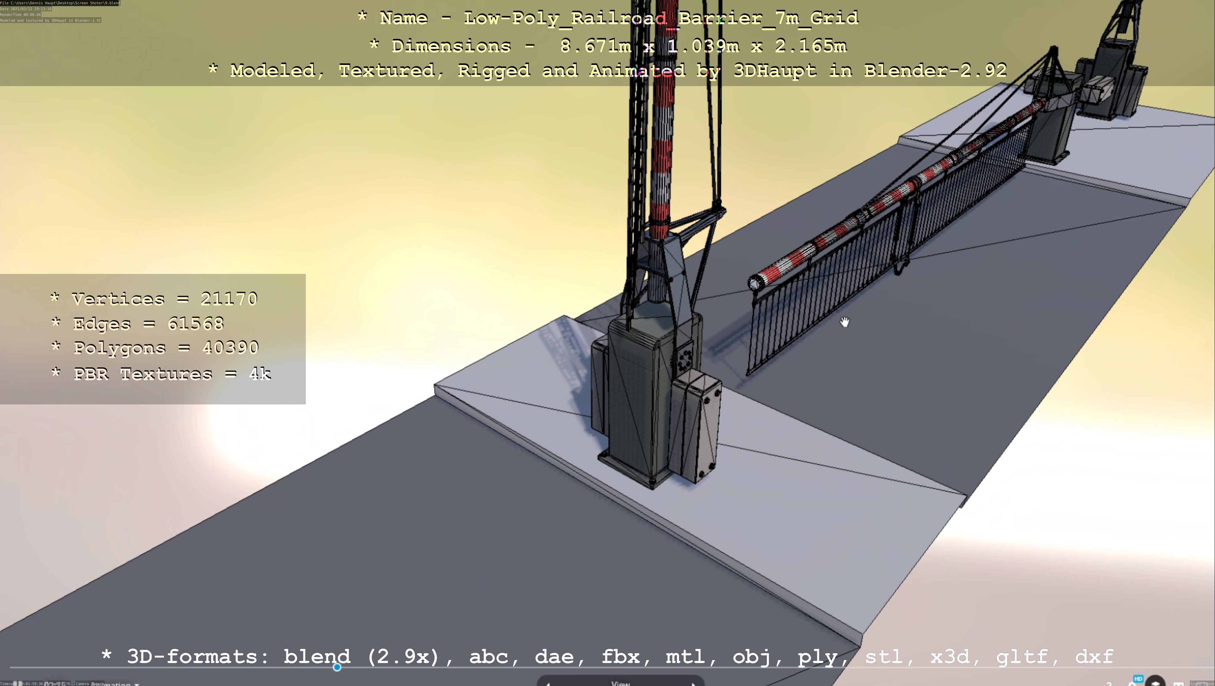 Low-Poly Railroad Barrier 7m with Protective Grid Low-poly 3D model_61
