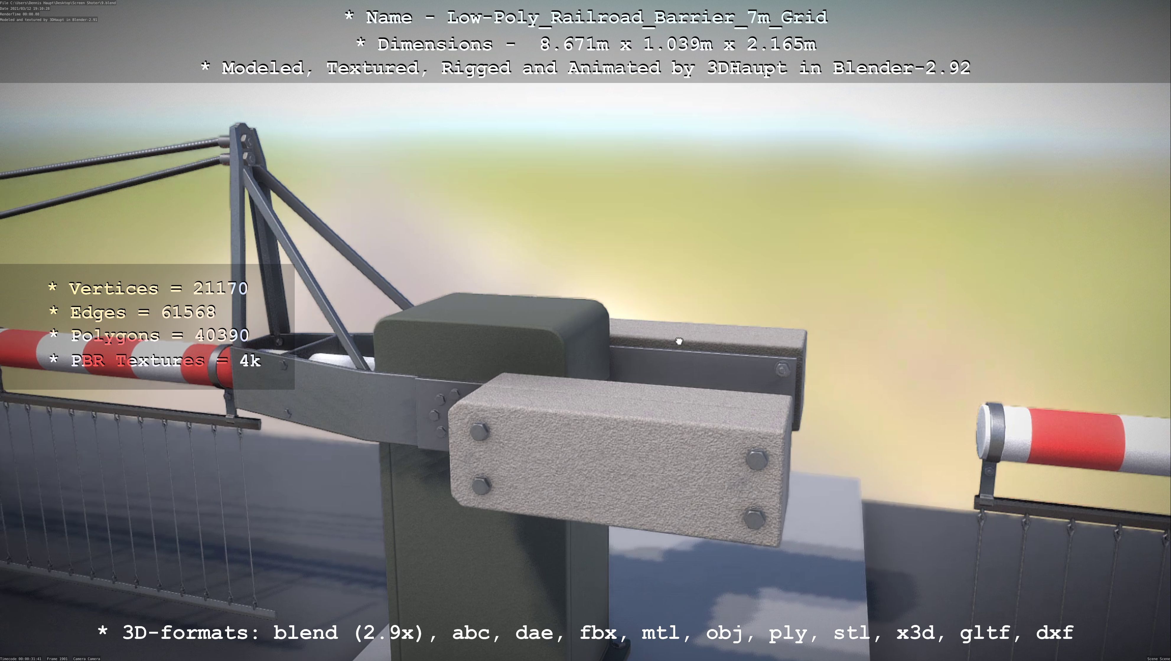 Low-Poly Railroad Barrier 7m with Protective Grid Low-poly 3D model_76