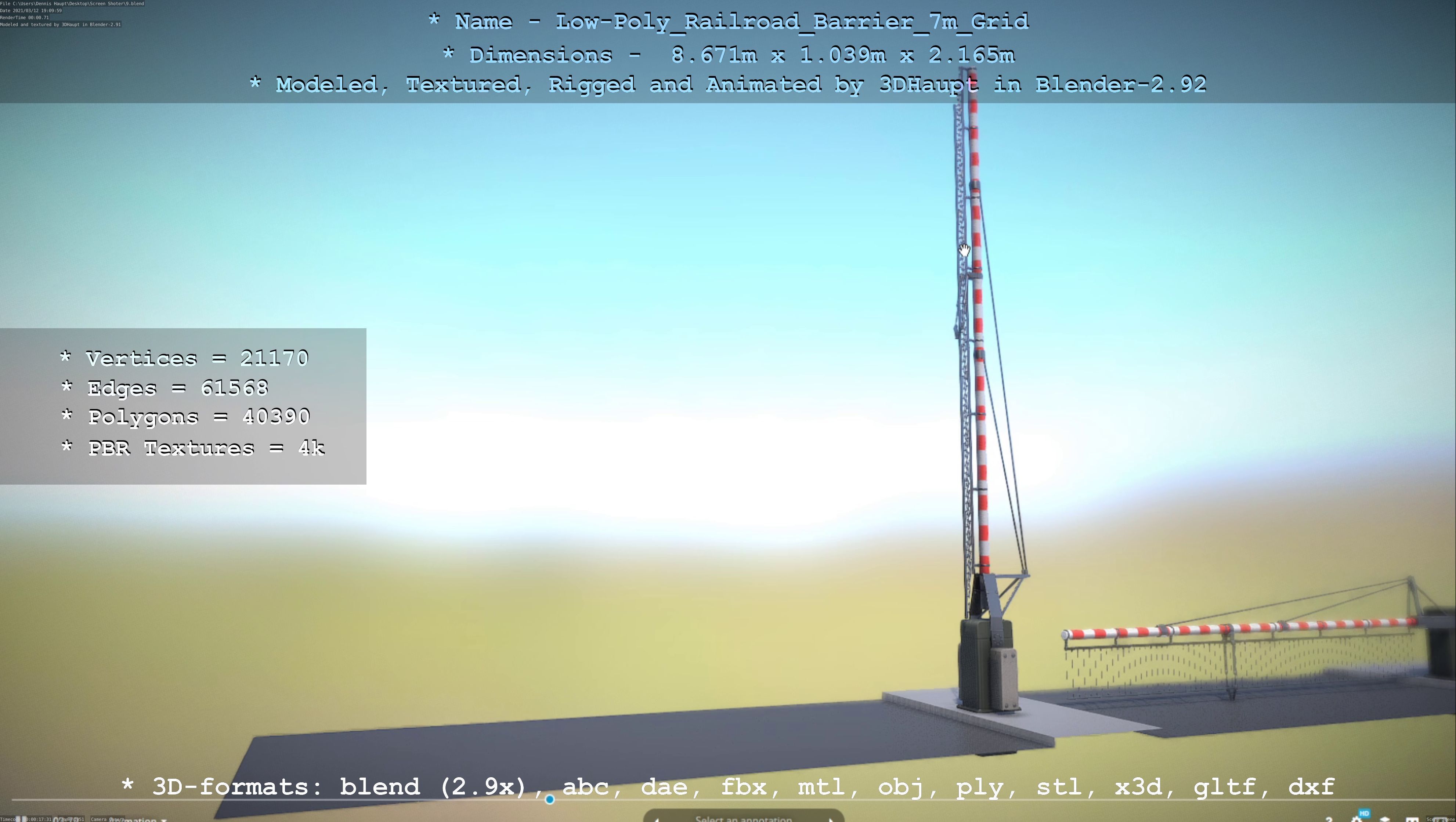 Low-Poly Railroad Barrier 7m with Protective Grid Low-poly 3D model_82