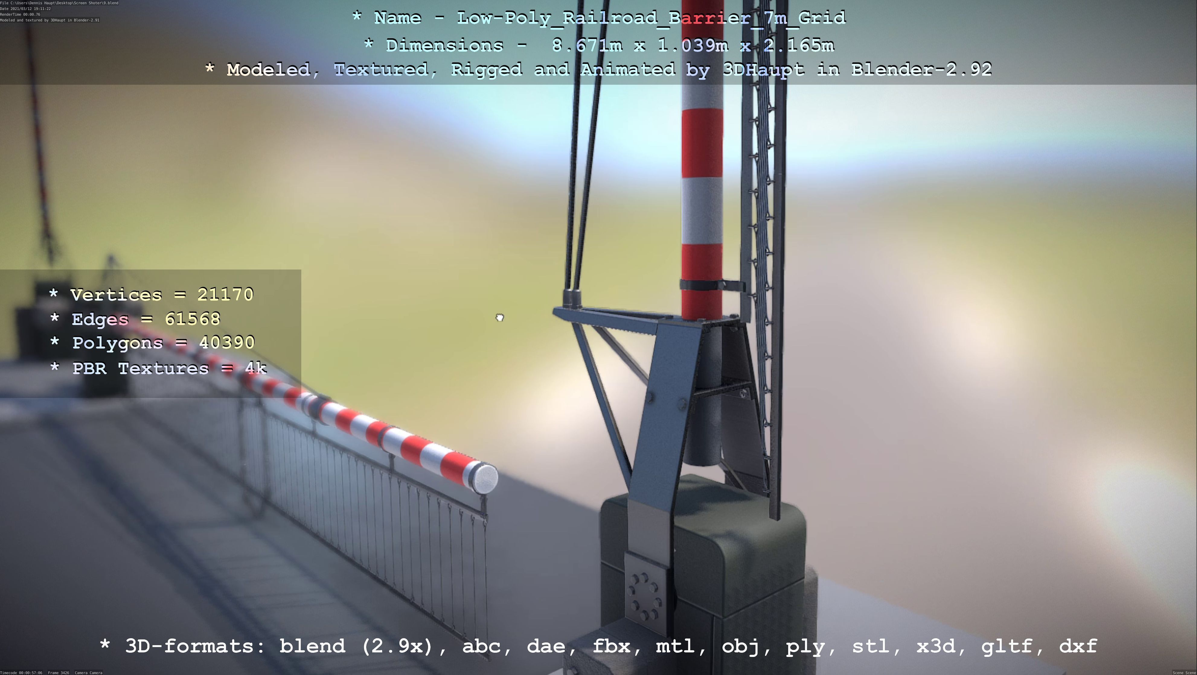 Low-Poly Railroad Barrier 7m with Protective Grid Low-poly 3D model_52