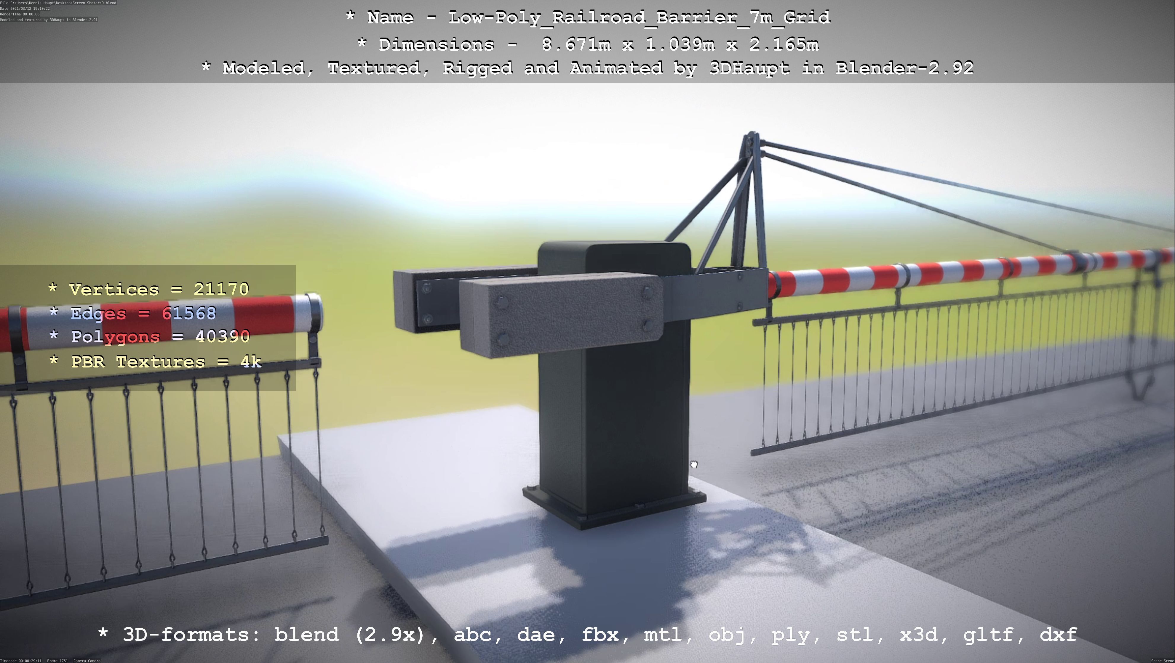 Low-Poly Railroad Barrier 7m with Protective Grid Low-poly 3D model_28
