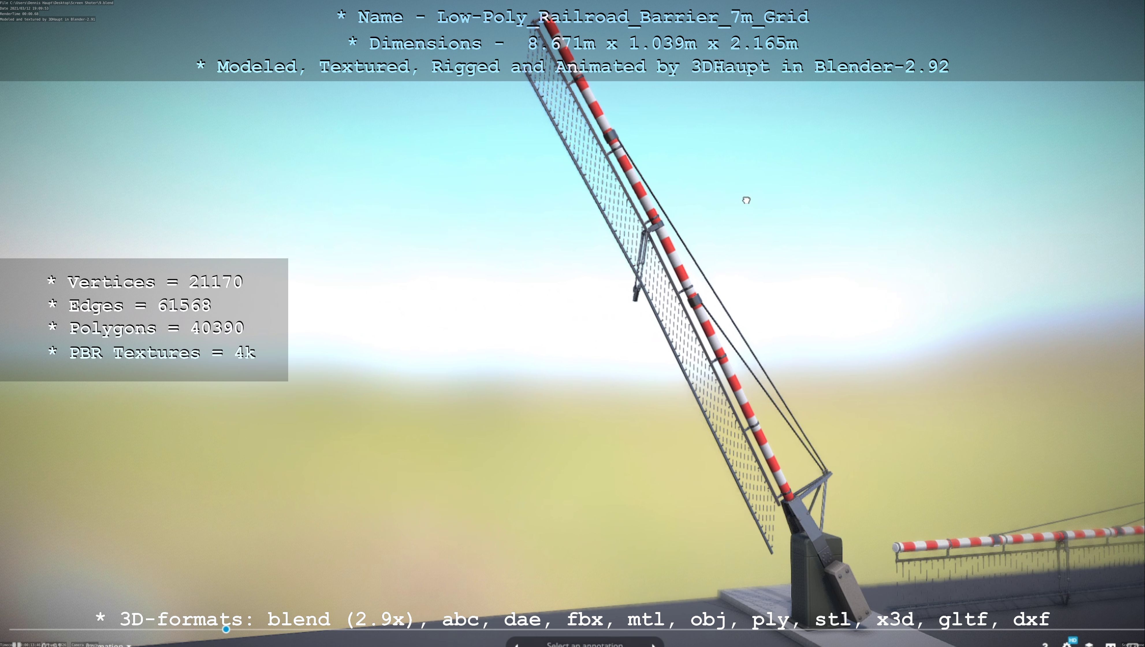 Low-Poly Railroad Barrier 7m with Protective Grid Low-poly 3D model_79