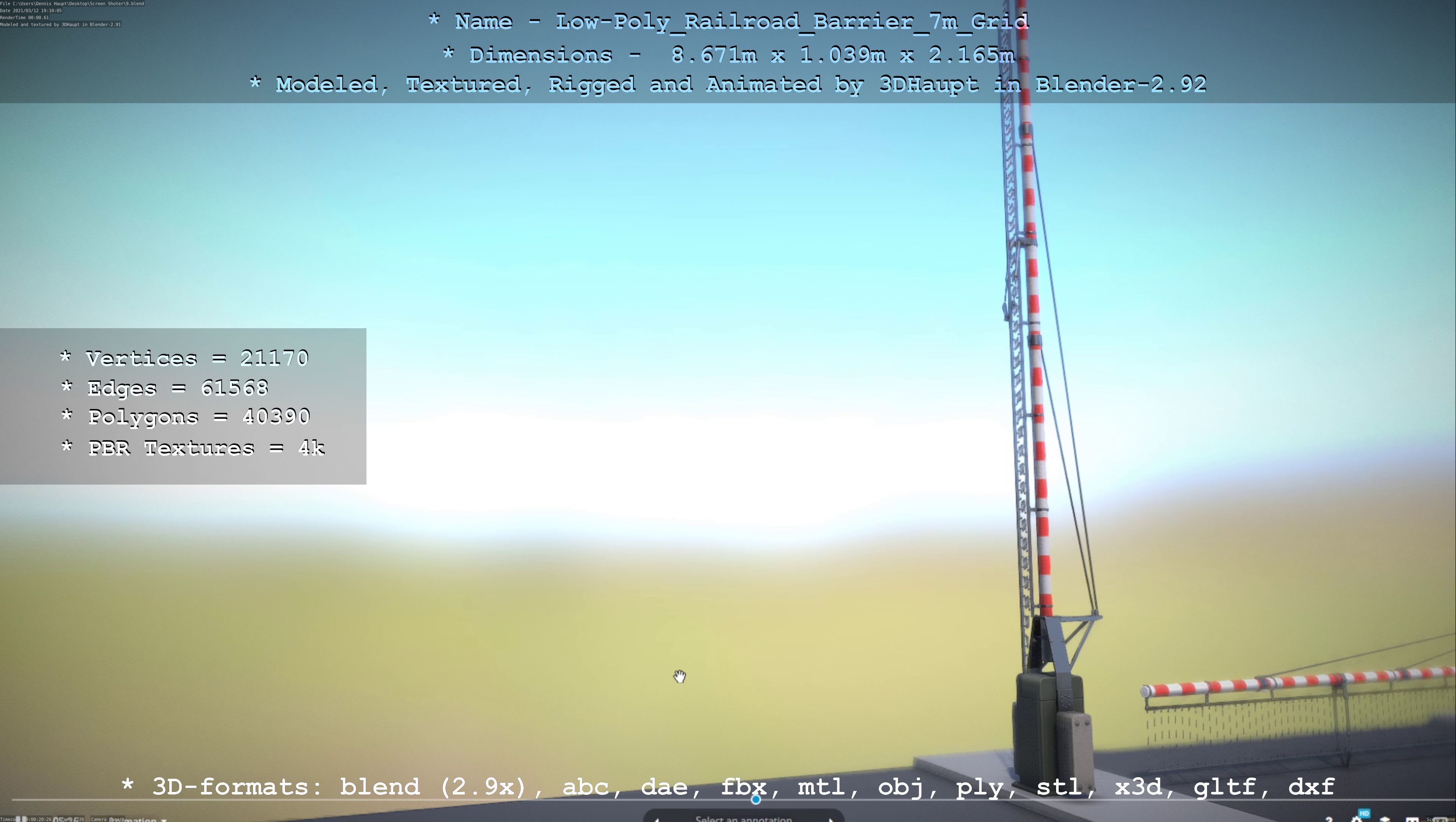 Low-Poly Railroad Barrier 7m with Protective Grid Low-poly 3D model_18