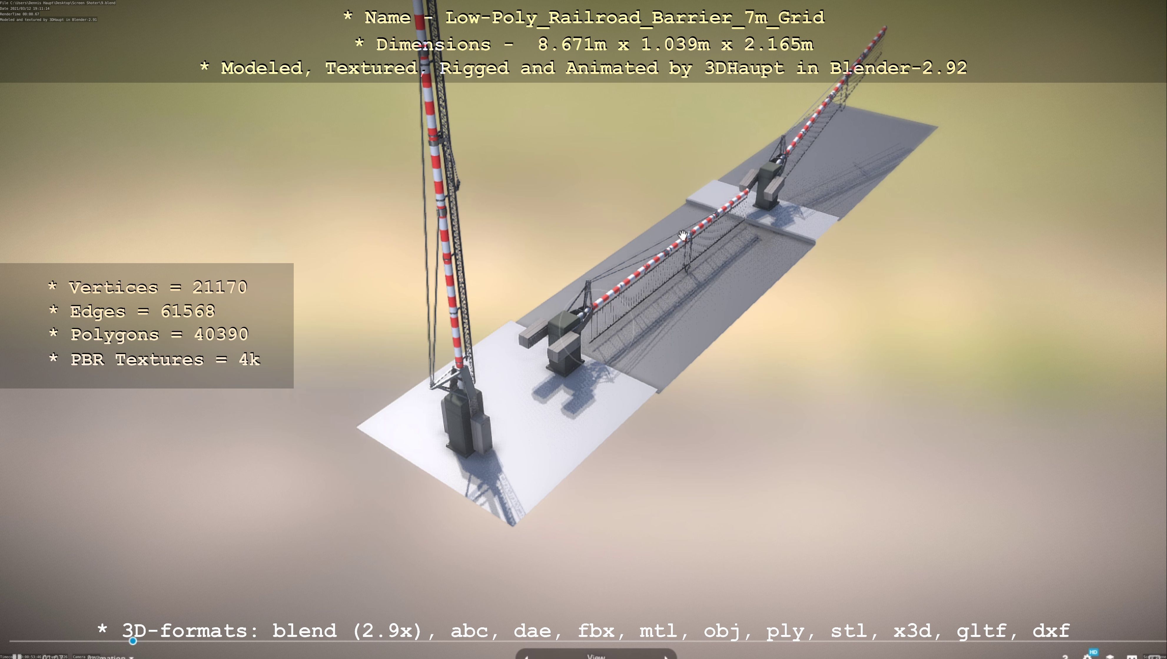Low-Poly Railroad Barrier 7m with Protective Grid Low-poly 3D model_48