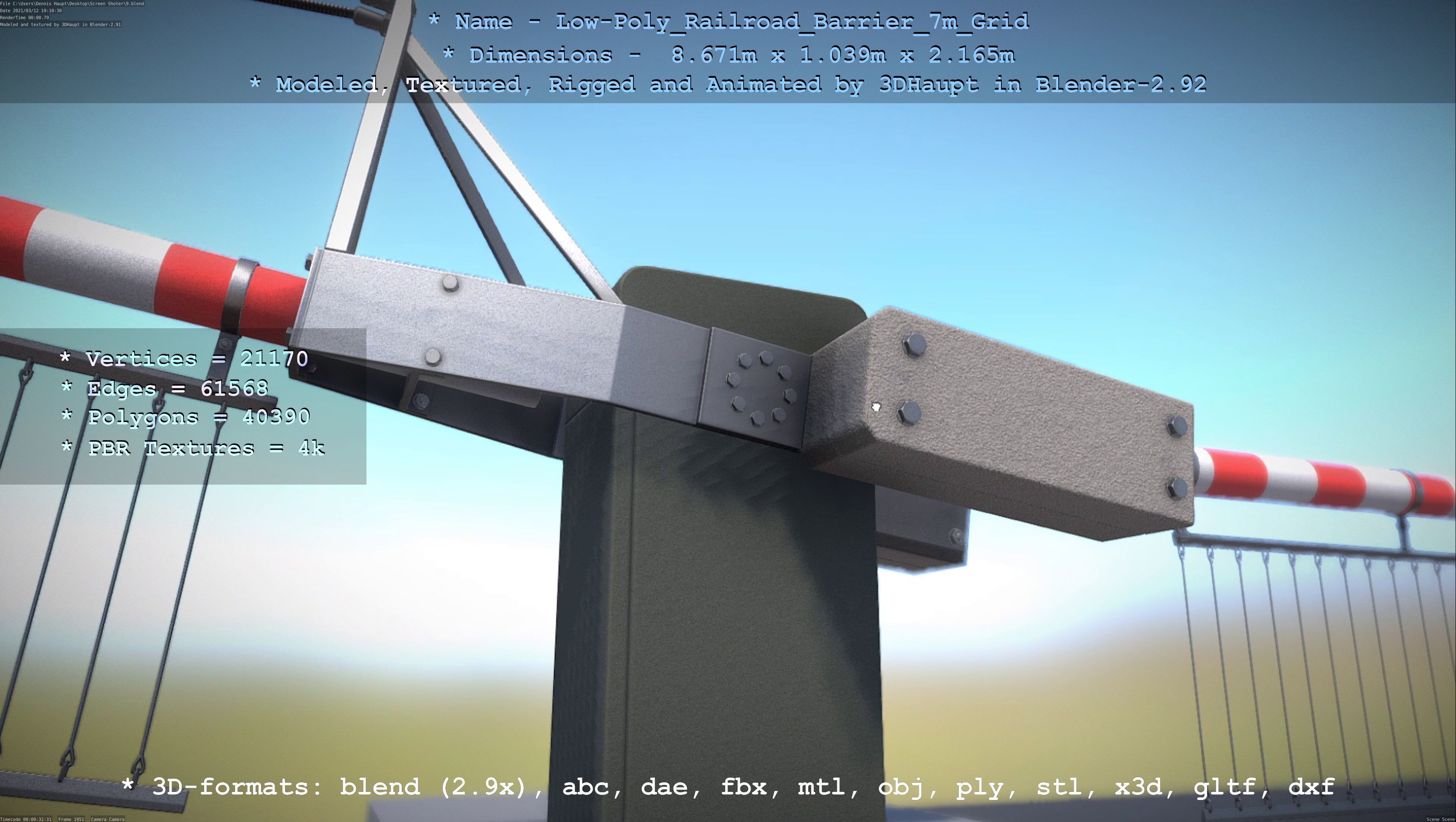 Low-Poly Railroad Barrier 7m with Protective Grid Low-poly 3D model_87