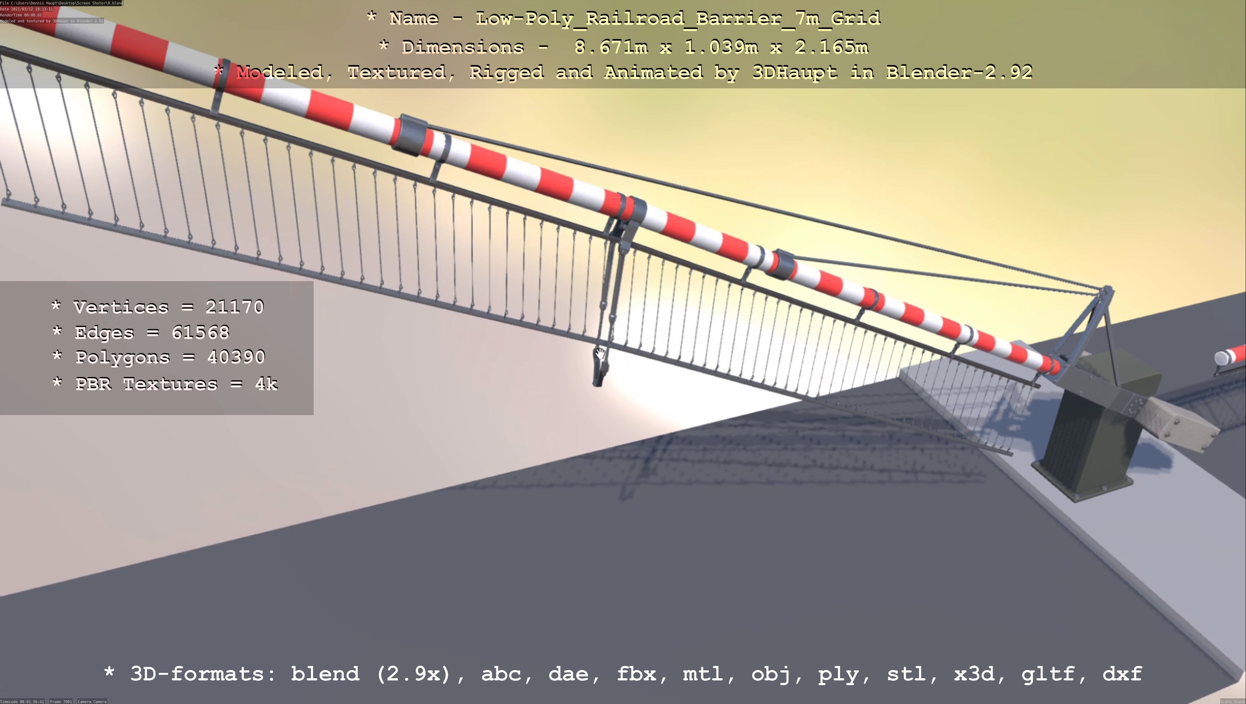 Low-Poly Railroad Barrier 7m with Protective Grid Low-poly 3D model_57