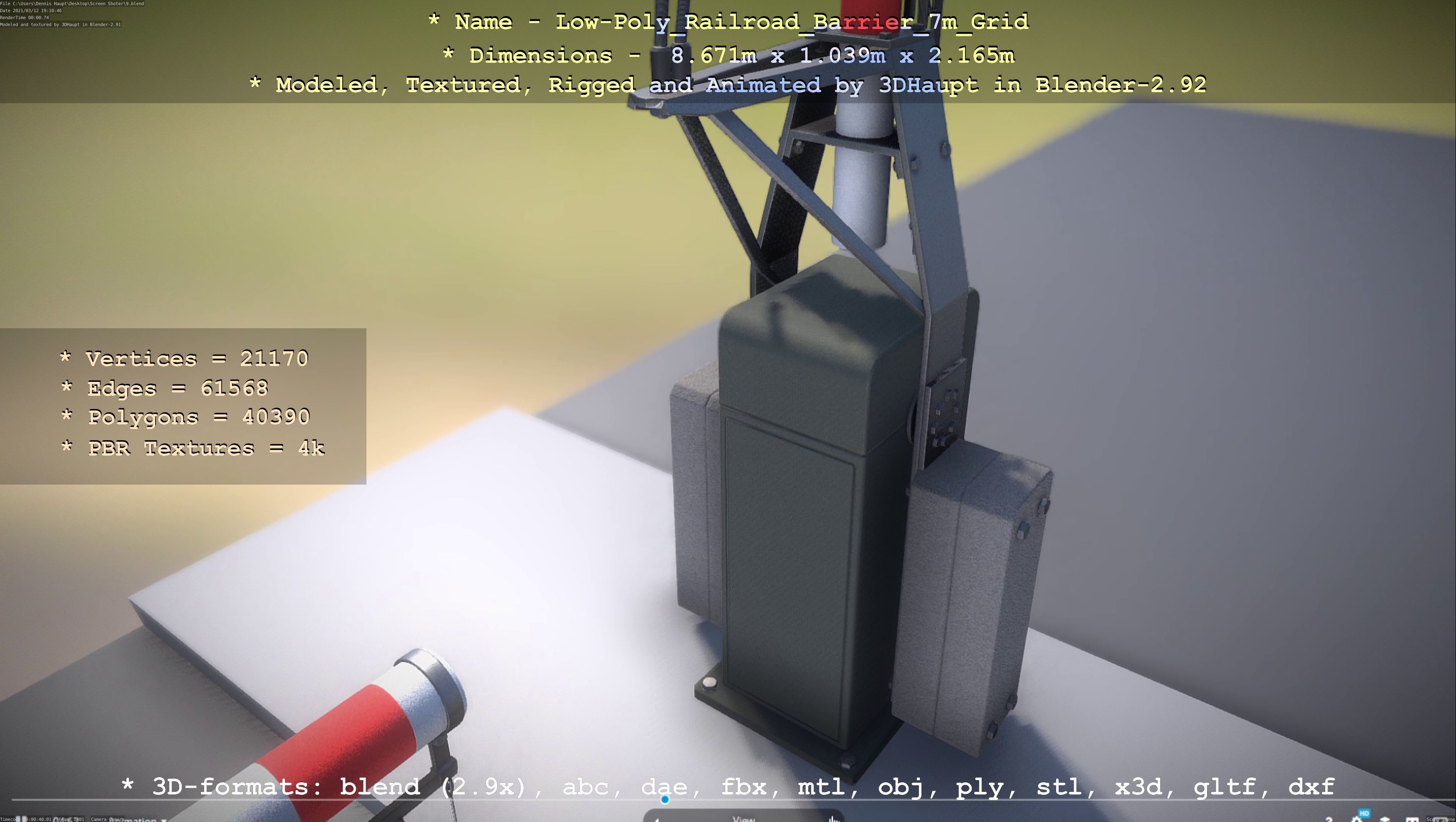 Low-Poly Railroad Barrier 7m with Protective Grid Low-poly 3D model_24