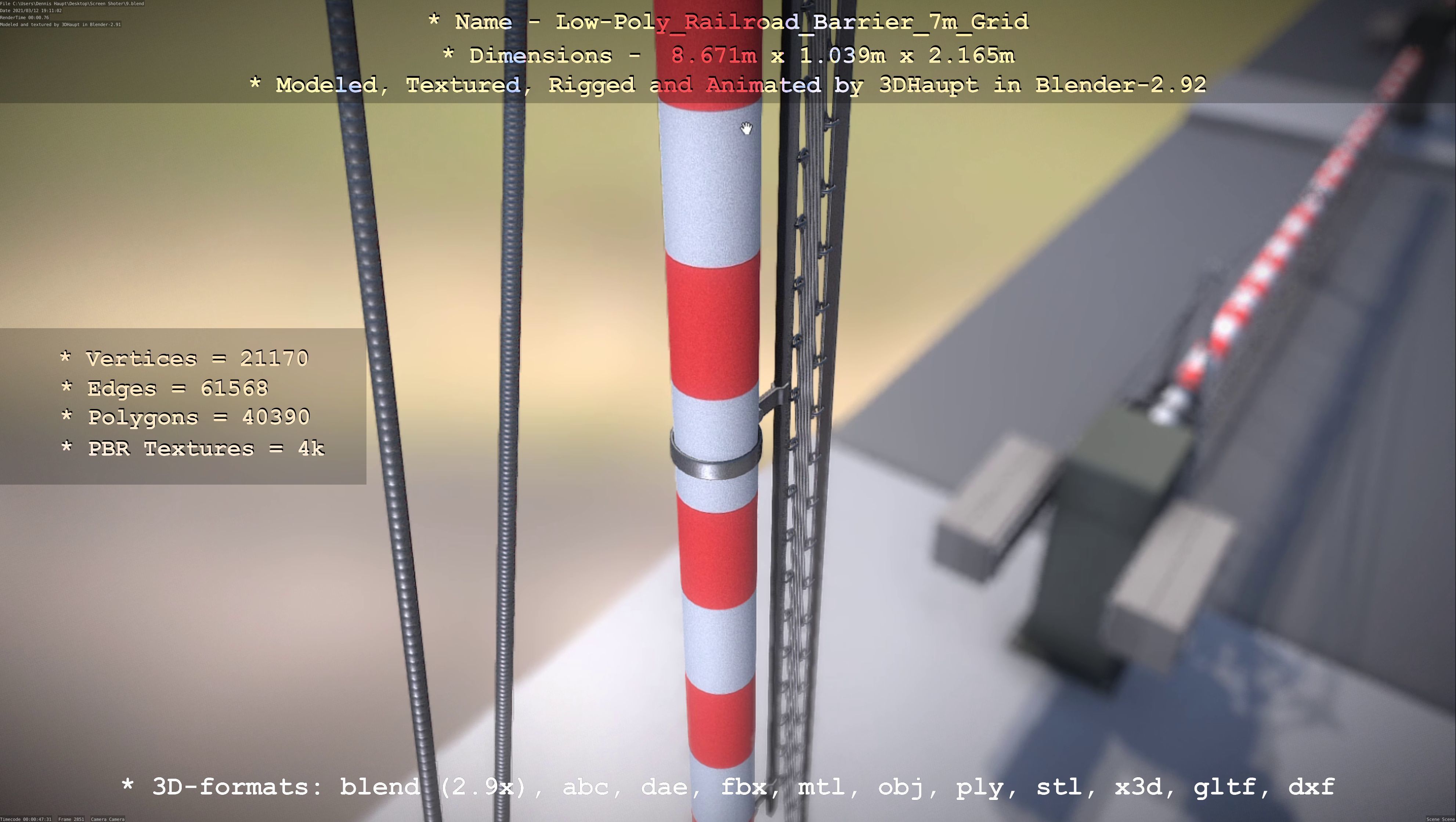 Low-Poly Railroad Barrier 7m with Protective Grid Low-poly 3D model_41