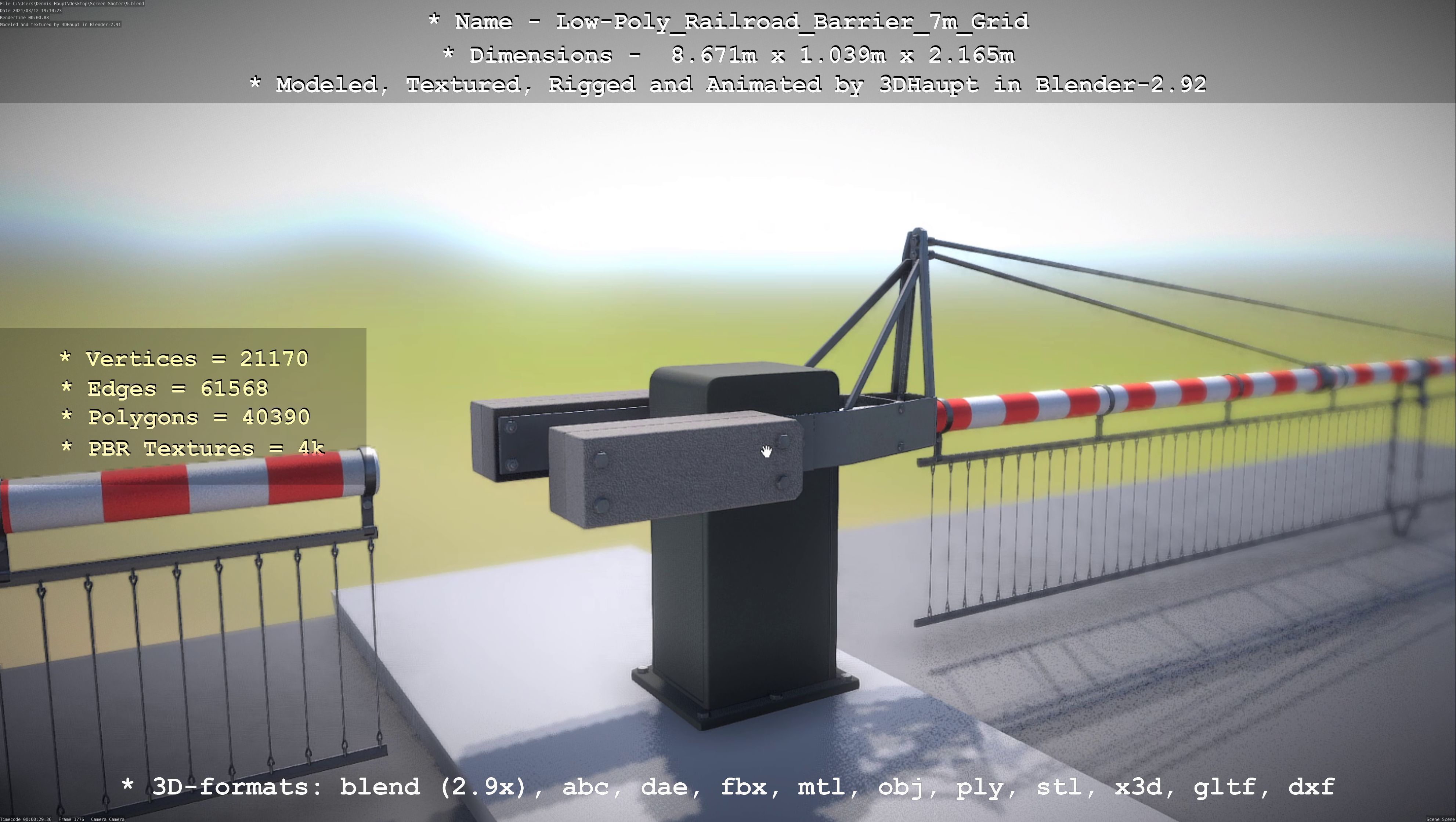 Low-Poly Railroad Barrier 7m with Protective Grid Low-poly 3D model_43