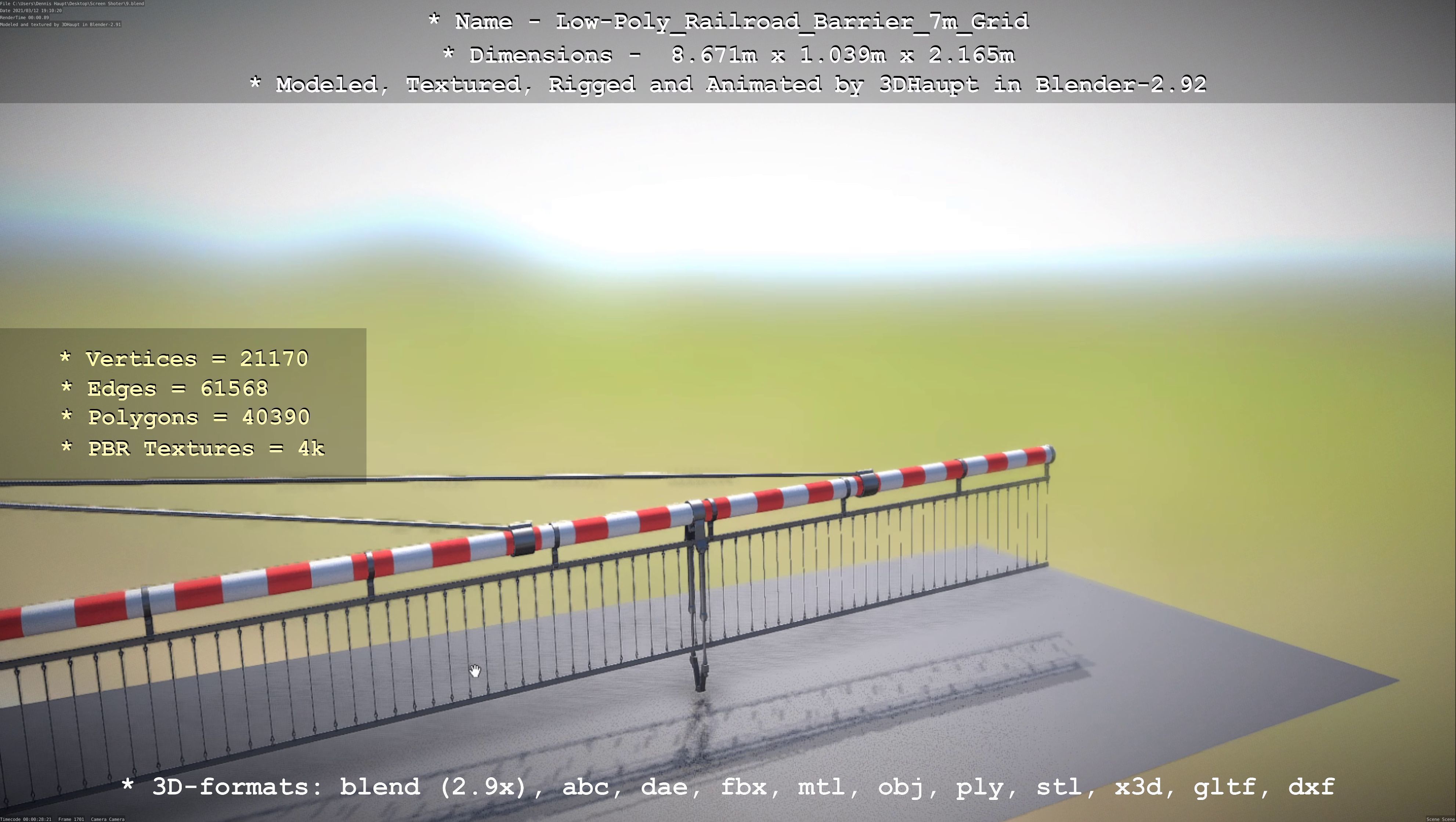 Low-Poly Railroad Barrier 7m with Protective Grid Low-poly 3D model_94