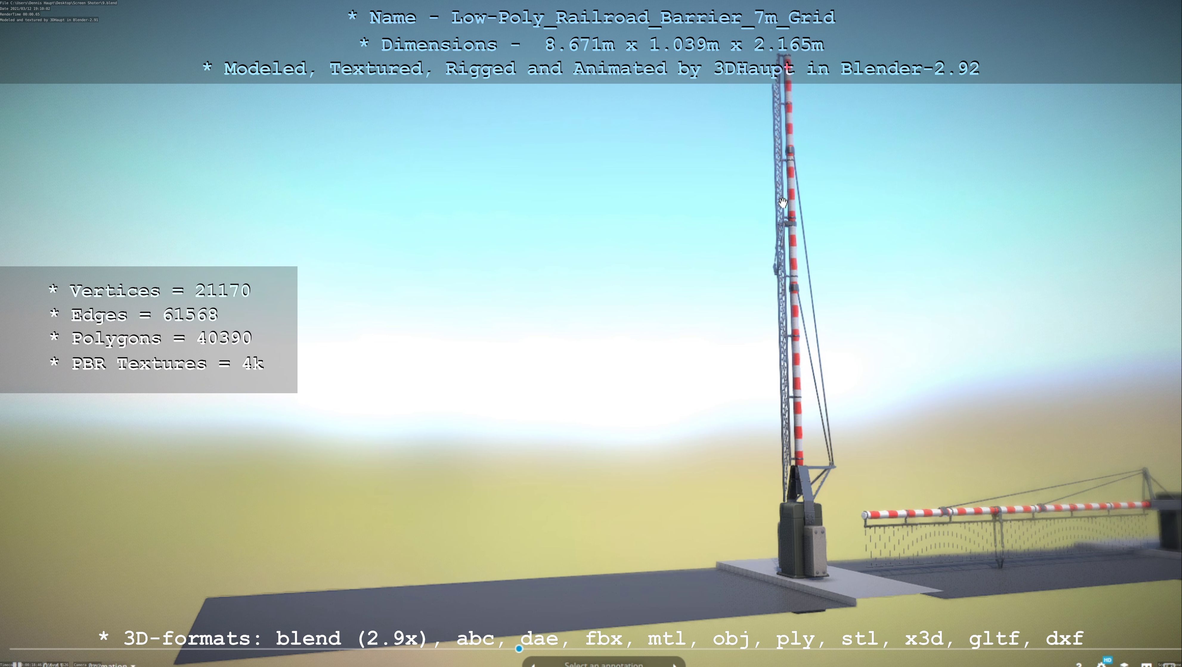 Low-Poly Railroad Barrier 7m with Protective Grid Low-poly 3D model_83