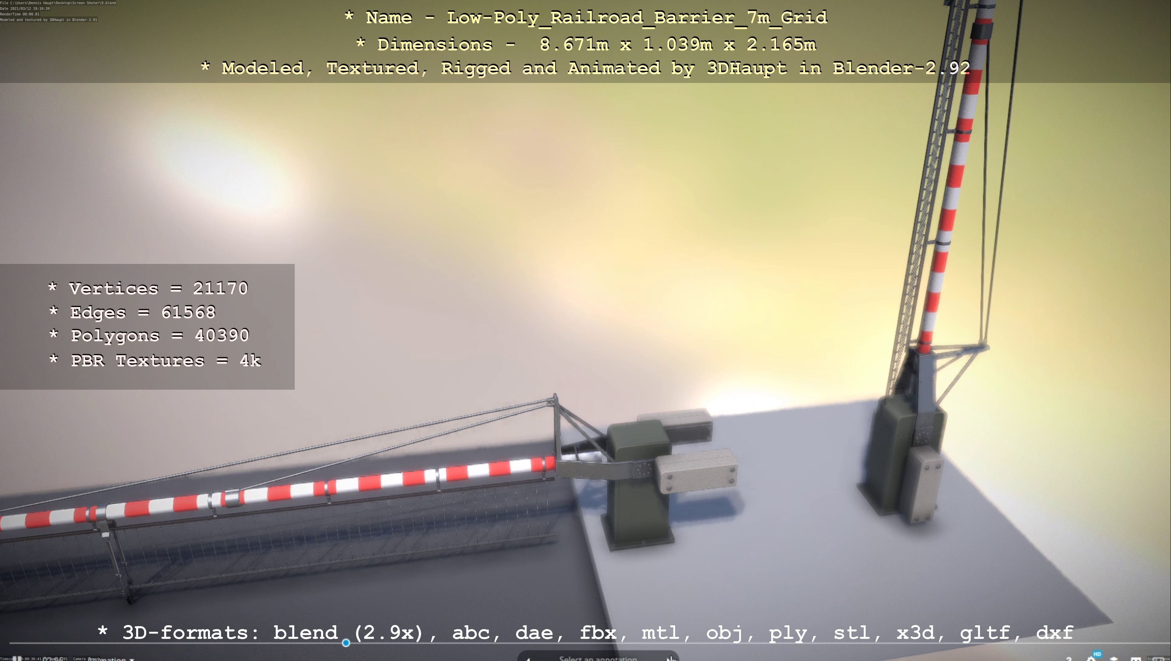 Low-Poly Railroad Barrier 7m with Protective Grid Low-poly 3D model_97