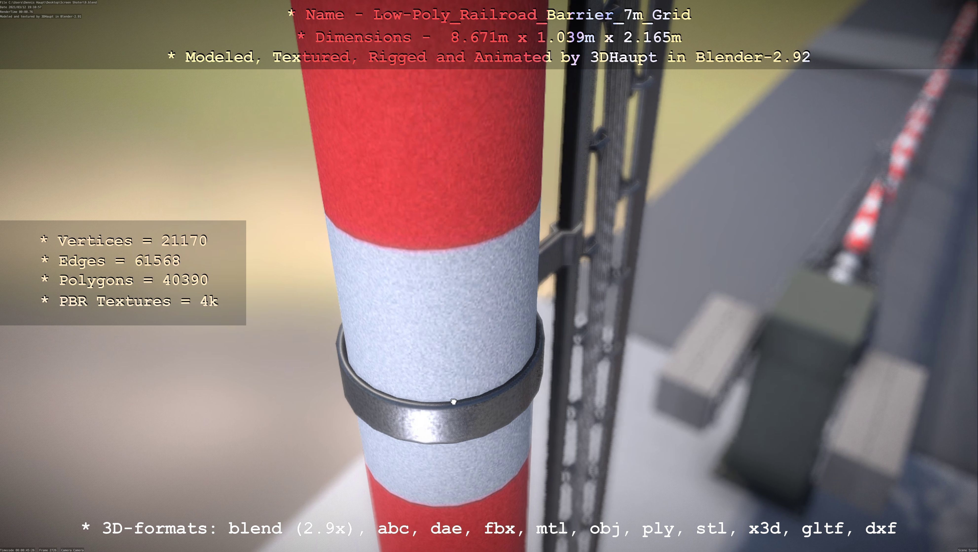 Low-Poly Railroad Barrier 7m with Protective Grid Low-poly 3D model_8