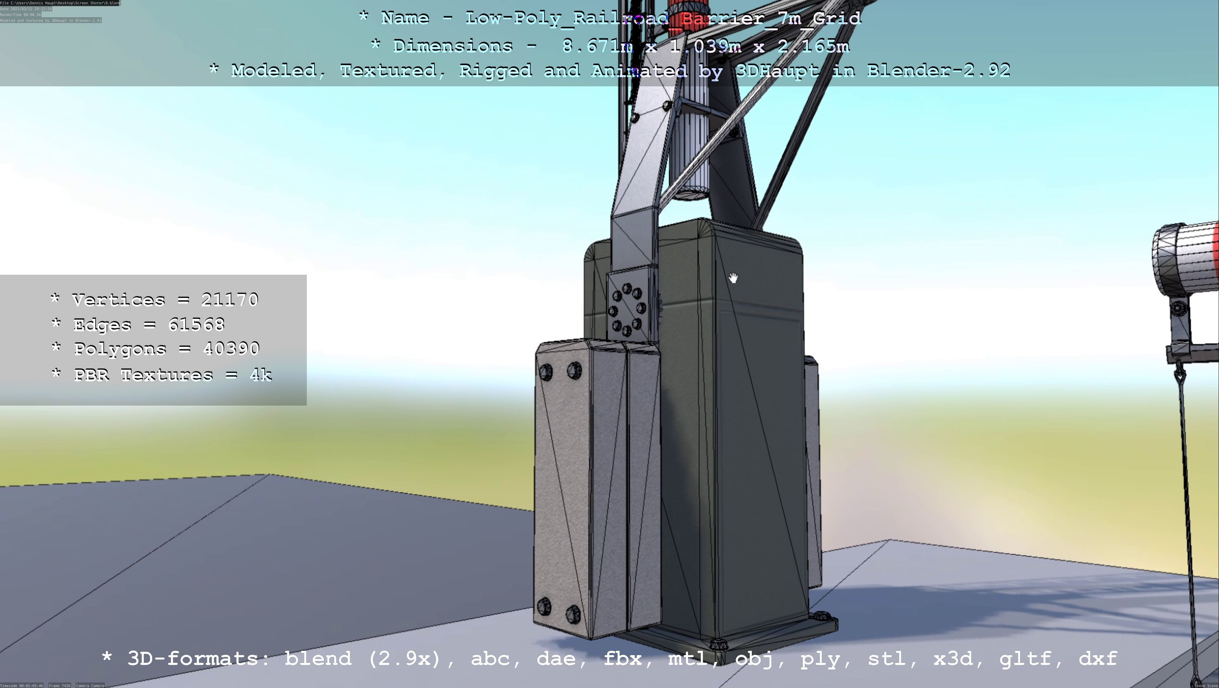 Low-Poly Railroad Barrier 7m with Protective Grid Low-poly 3D model_14