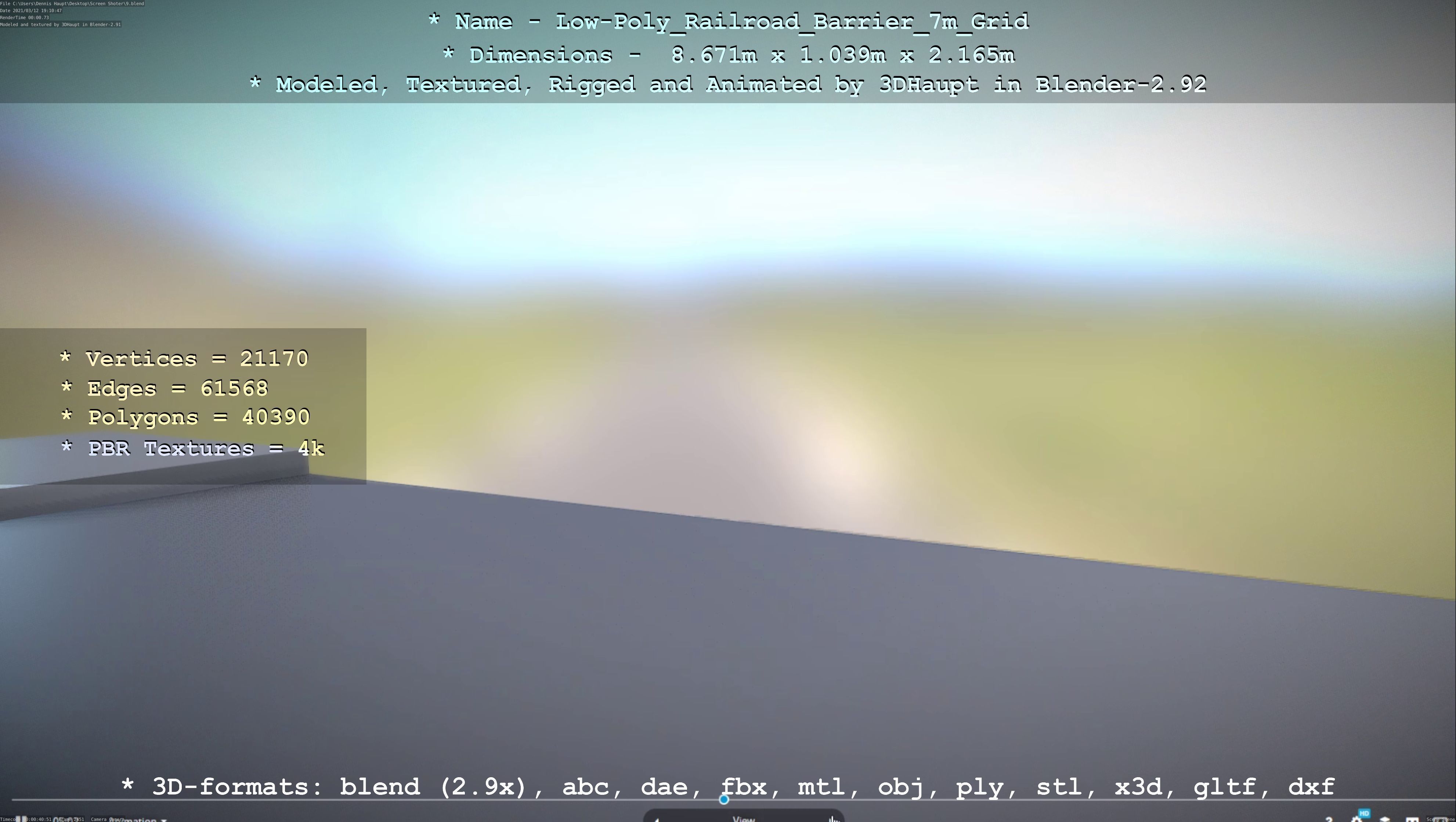 Low-Poly Railroad Barrier 7m with Protective Grid Low-poly 3D model_30