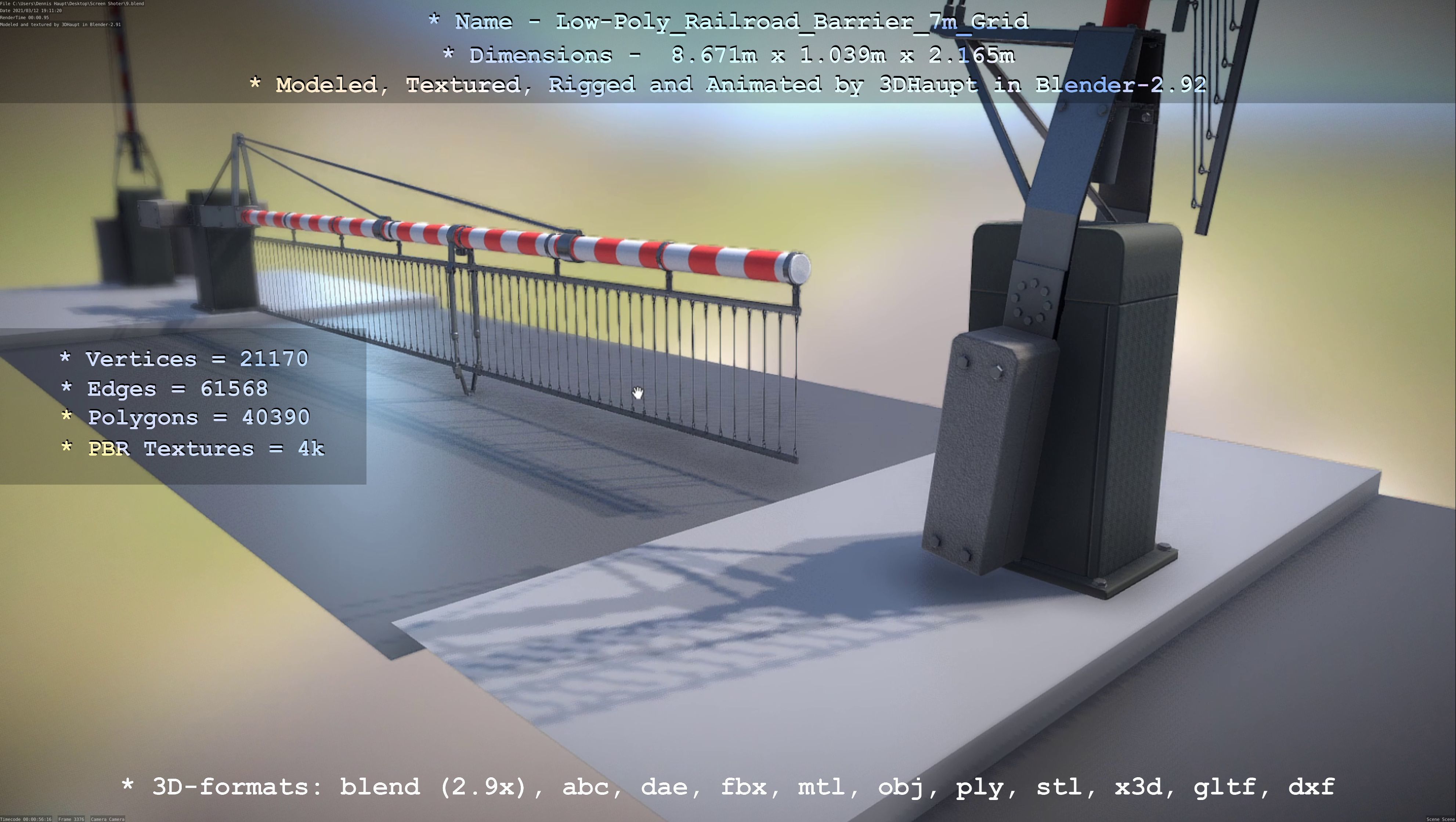 Low-Poly Railroad Barrier 7m with Protective Grid Low-poly 3D model_51