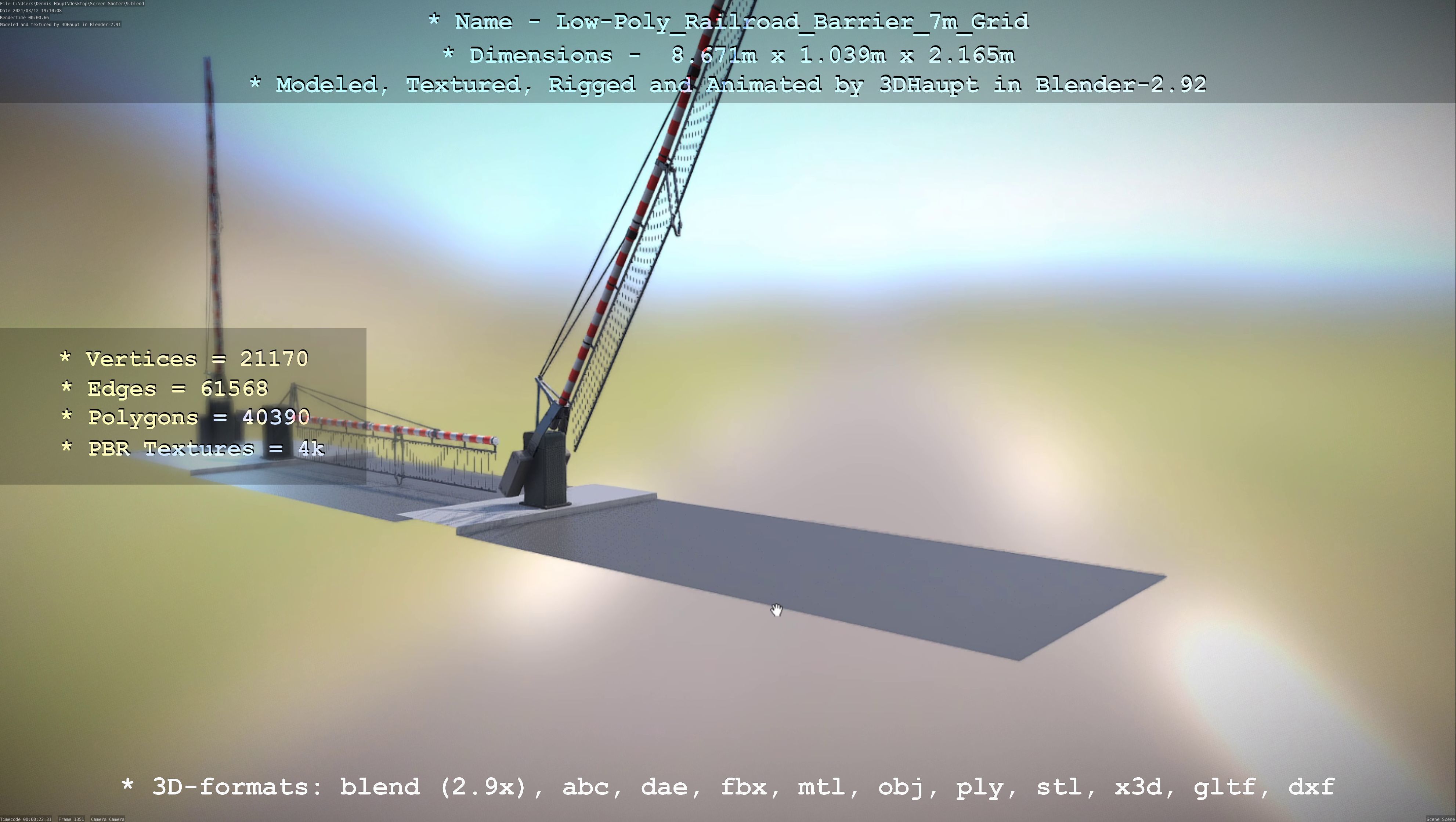 Low-Poly Railroad Barrier 7m with Protective Grid Low-poly 3D model_89