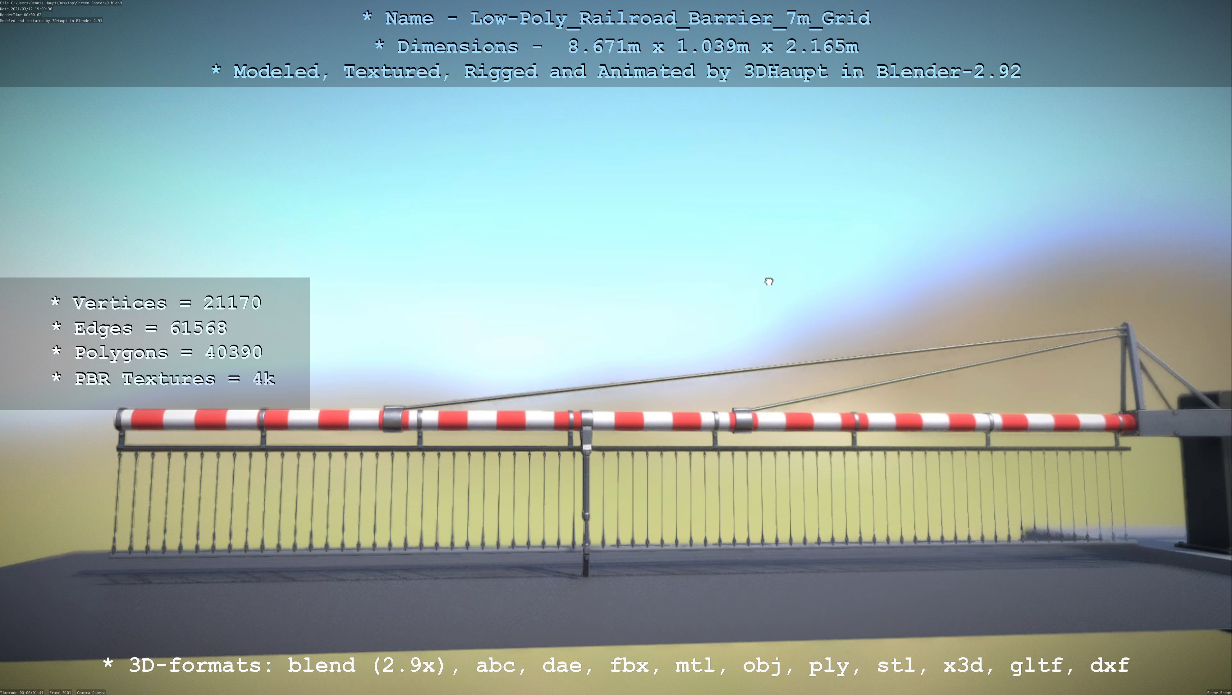 Low-Poly Railroad Barrier 7m with Protective Grid Low-poly 3D model_2