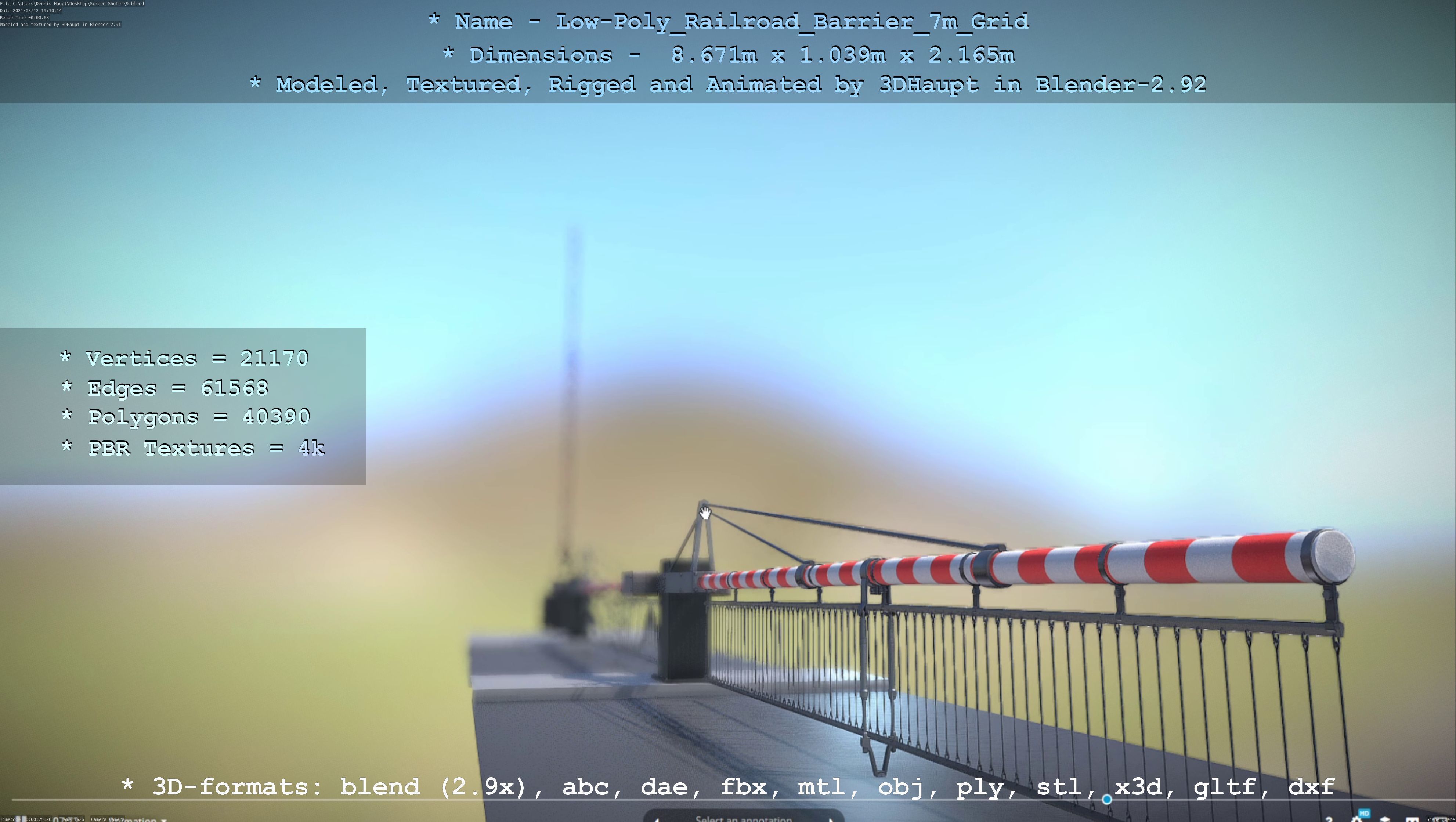 Low-Poly Railroad Barrier 7m with Protective Grid Low-poly 3D model_92