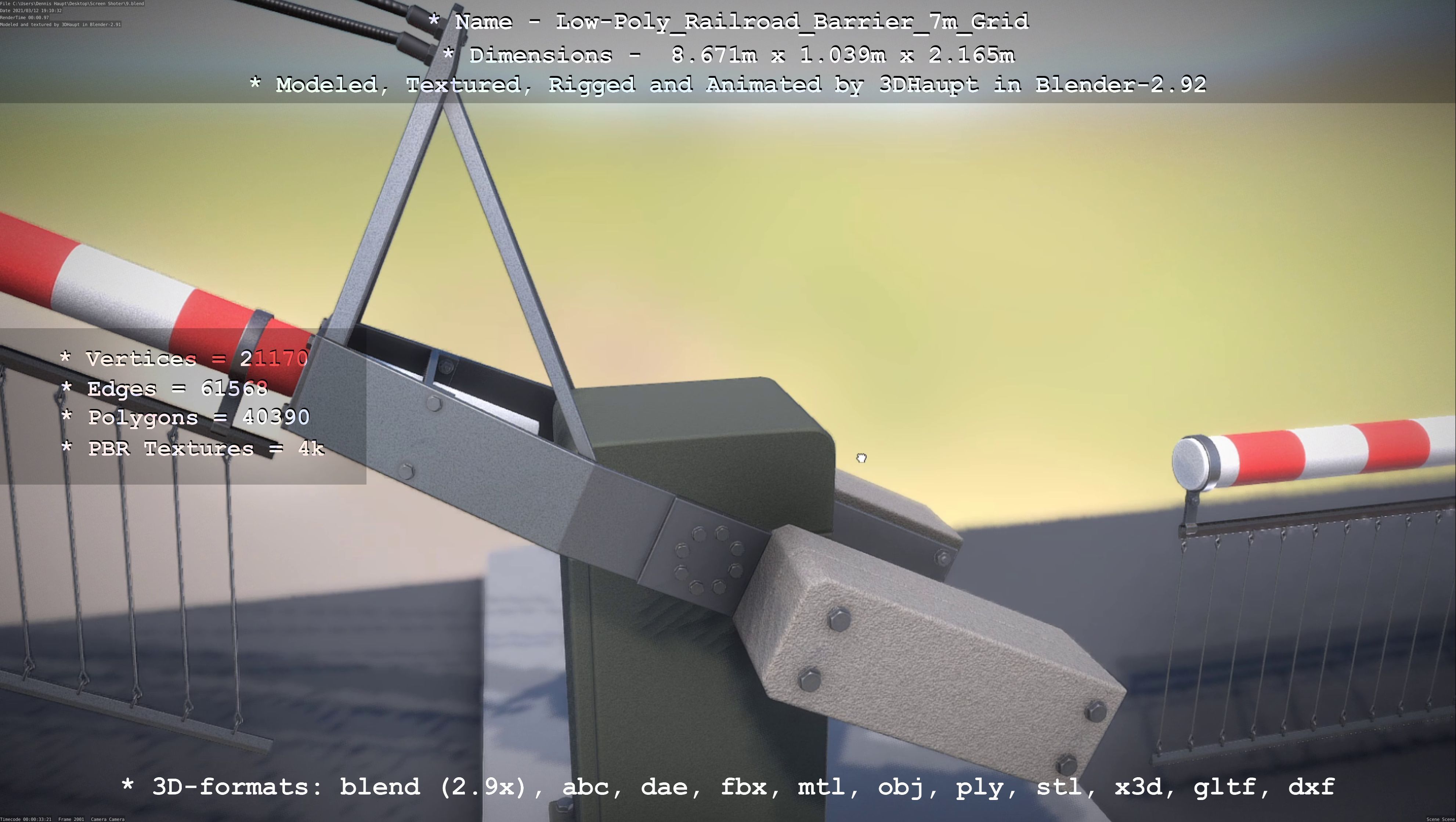 Low-Poly Railroad Barrier 7m with Protective Grid Low-poly 3D model_95