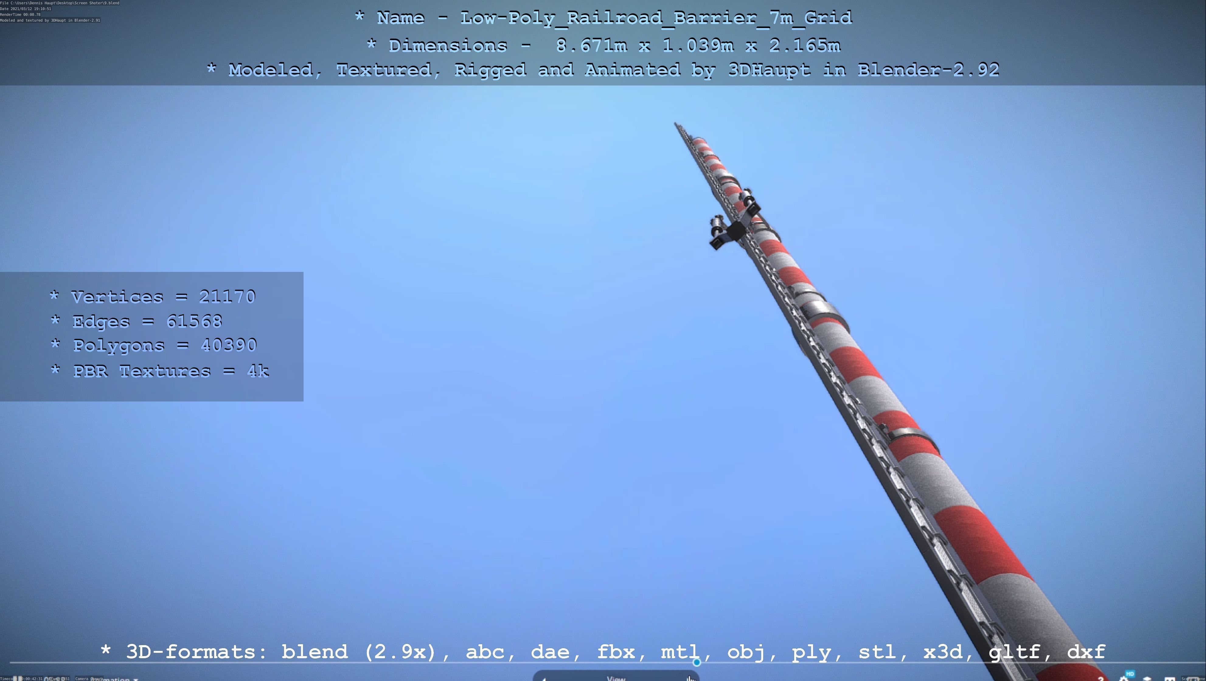 Low-Poly Railroad Barrier 7m with Protective Grid Low-poly 3D model_25