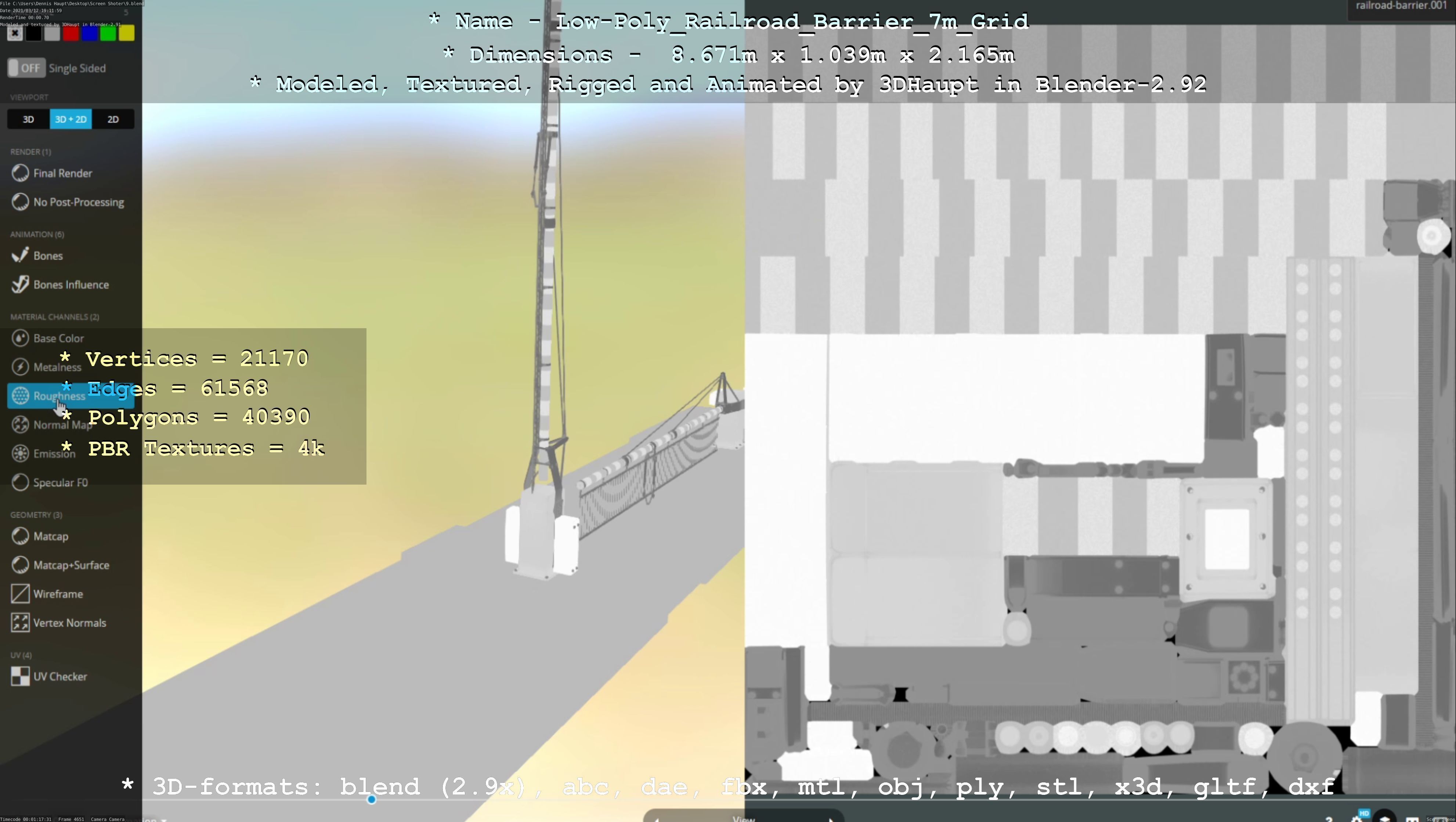 Low-Poly Railroad Barrier 7m with Protective Grid Low-poly 3D model_33