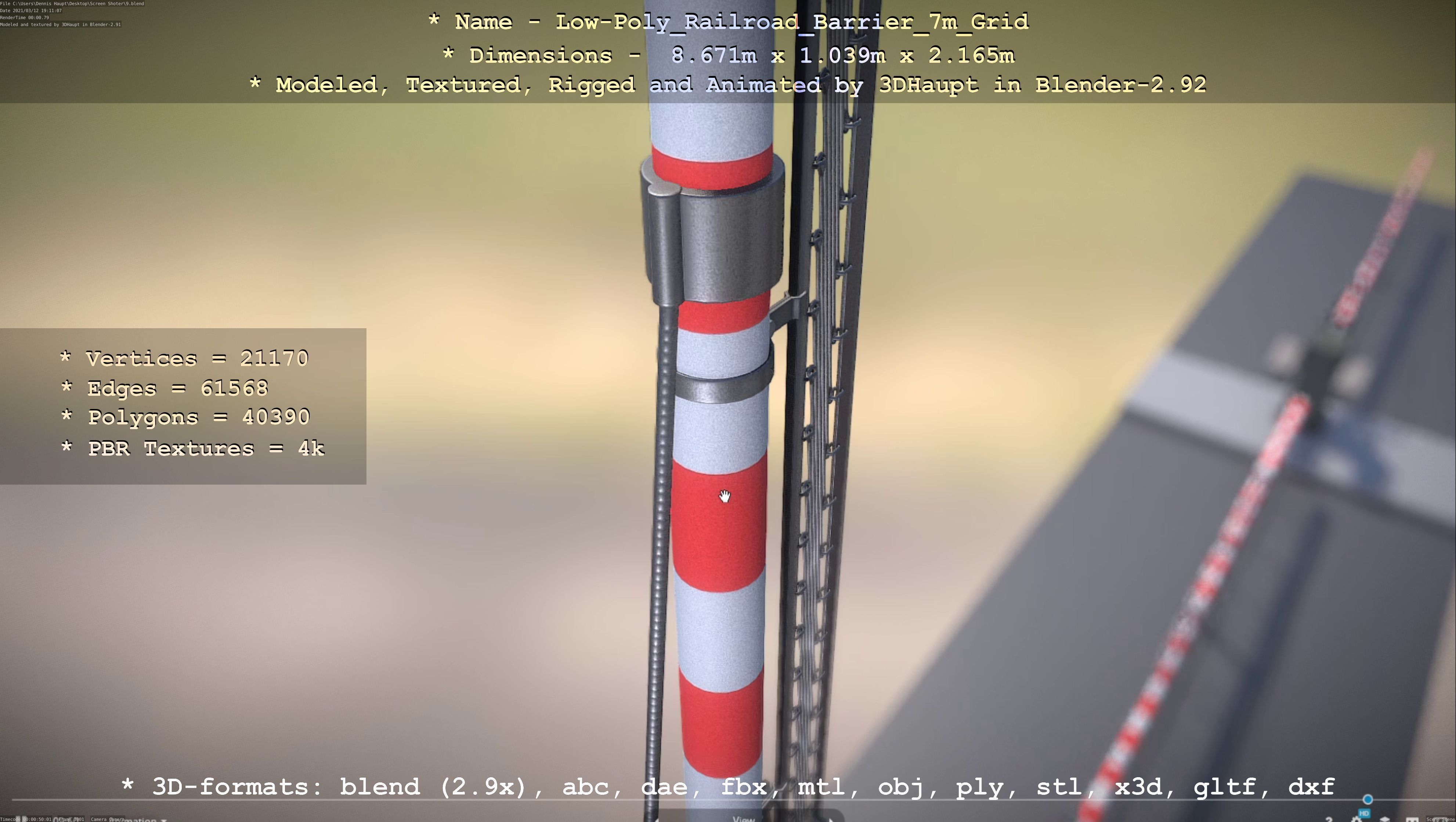 Low-Poly Railroad Barrier 7m with Protective Grid Low-poly 3D model_42