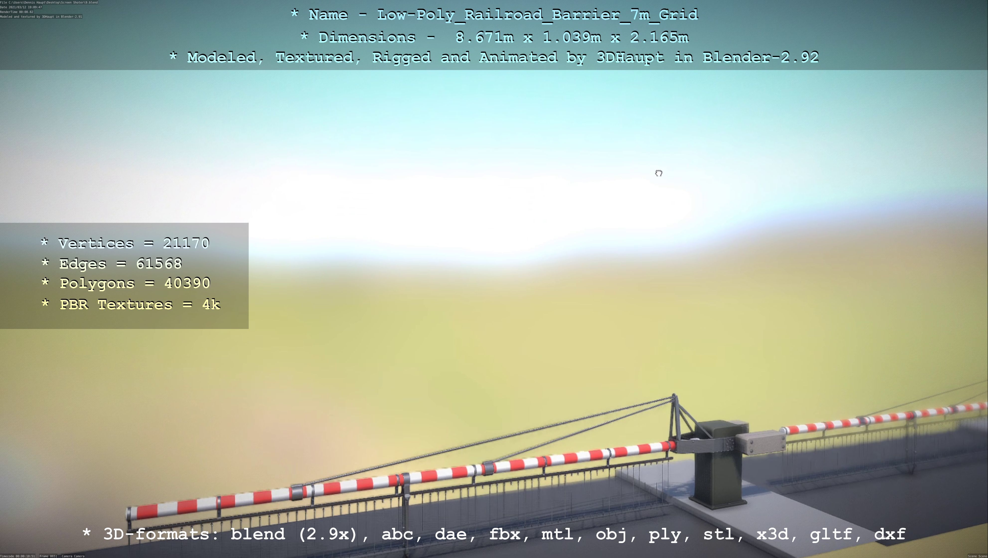 Low-Poly Railroad Barrier 7m with Protective Grid Low-poly 3D model_74