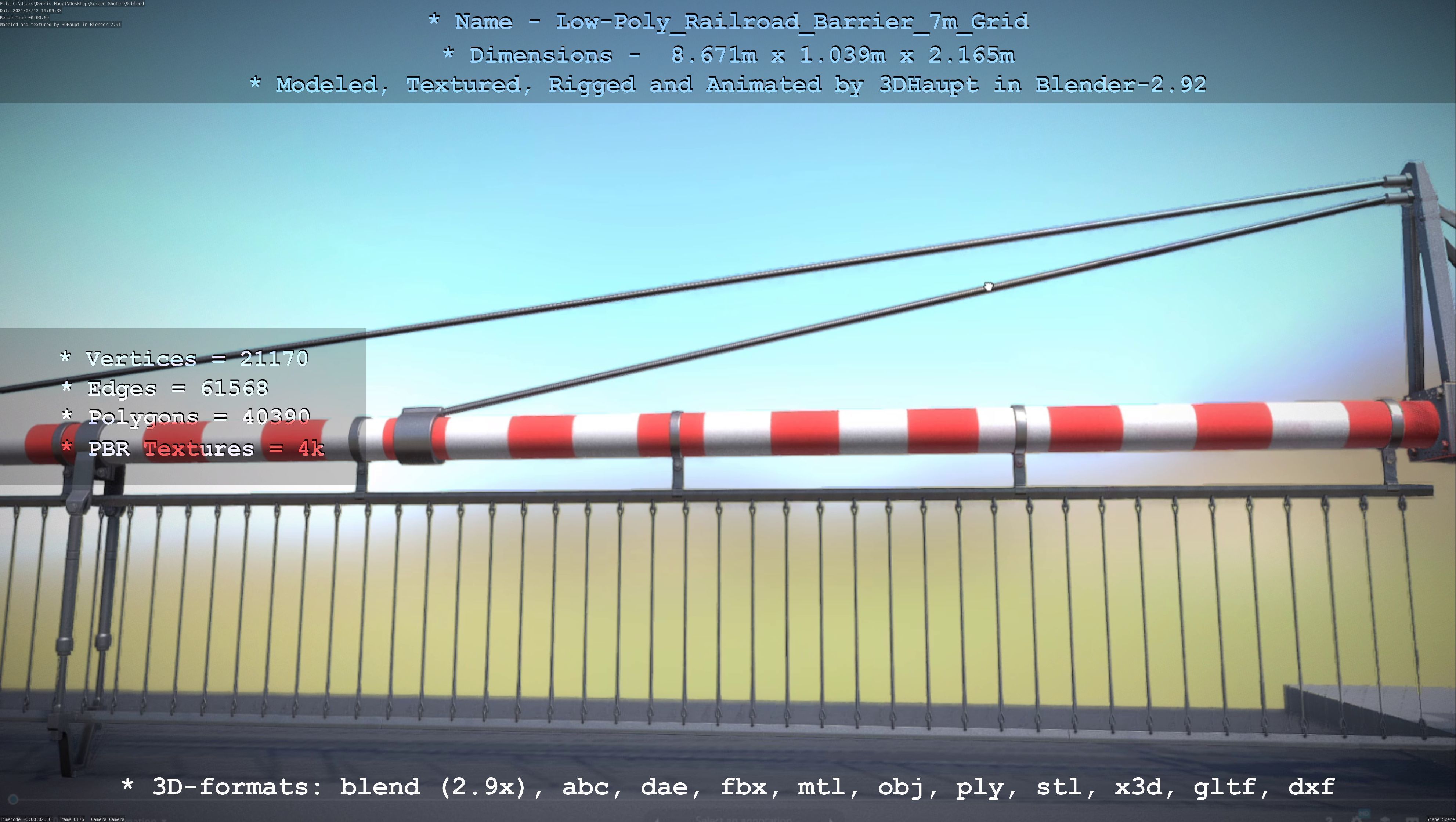 Low-Poly Railroad Barrier 7m with Protective Grid Low-poly 3D model_67