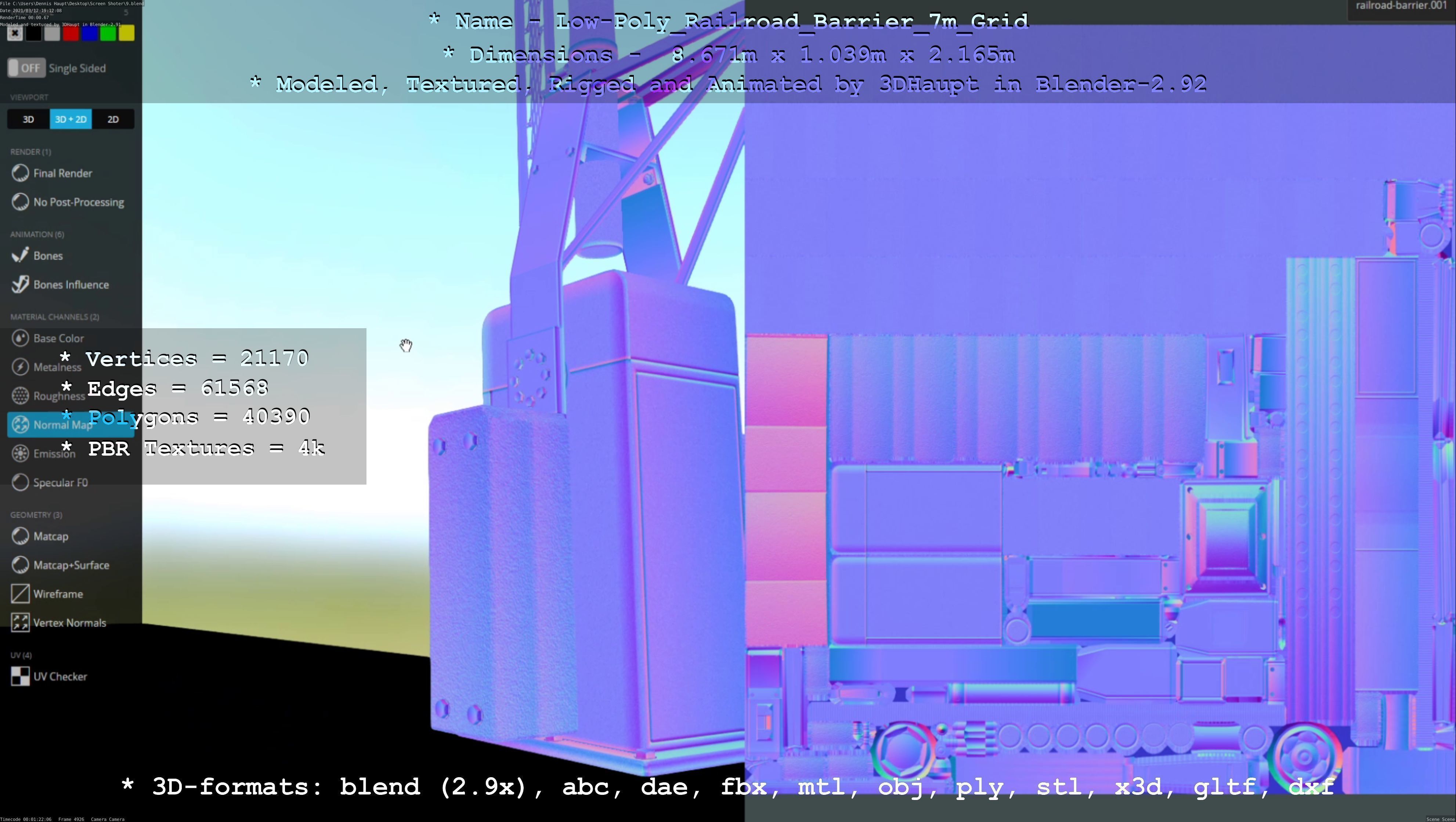 Low-Poly Railroad Barrier 7m with Protective Grid Low-poly 3D model_34