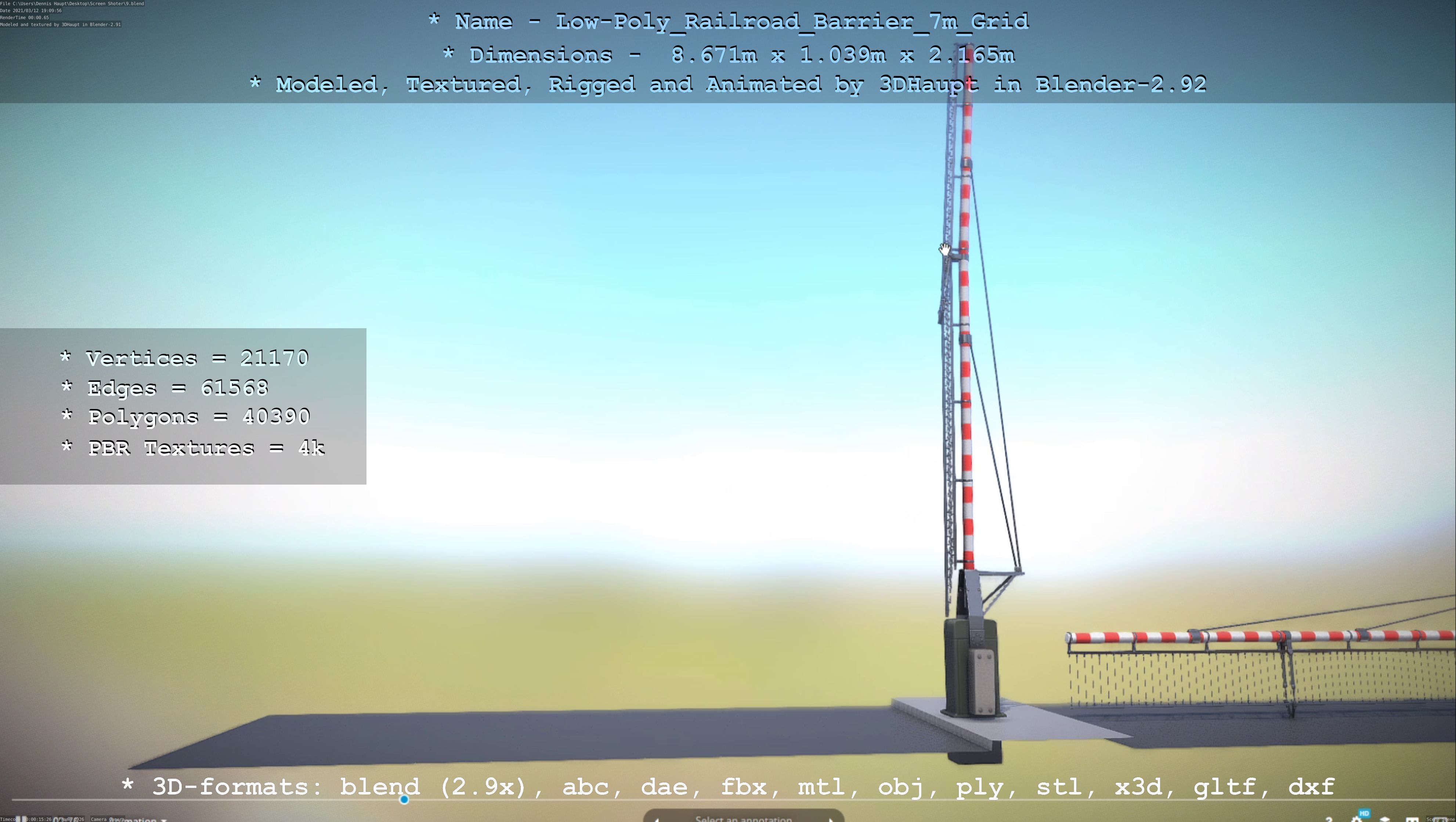 Low-Poly Railroad Barrier 7m with Protective Grid Low-poly 3D model_81