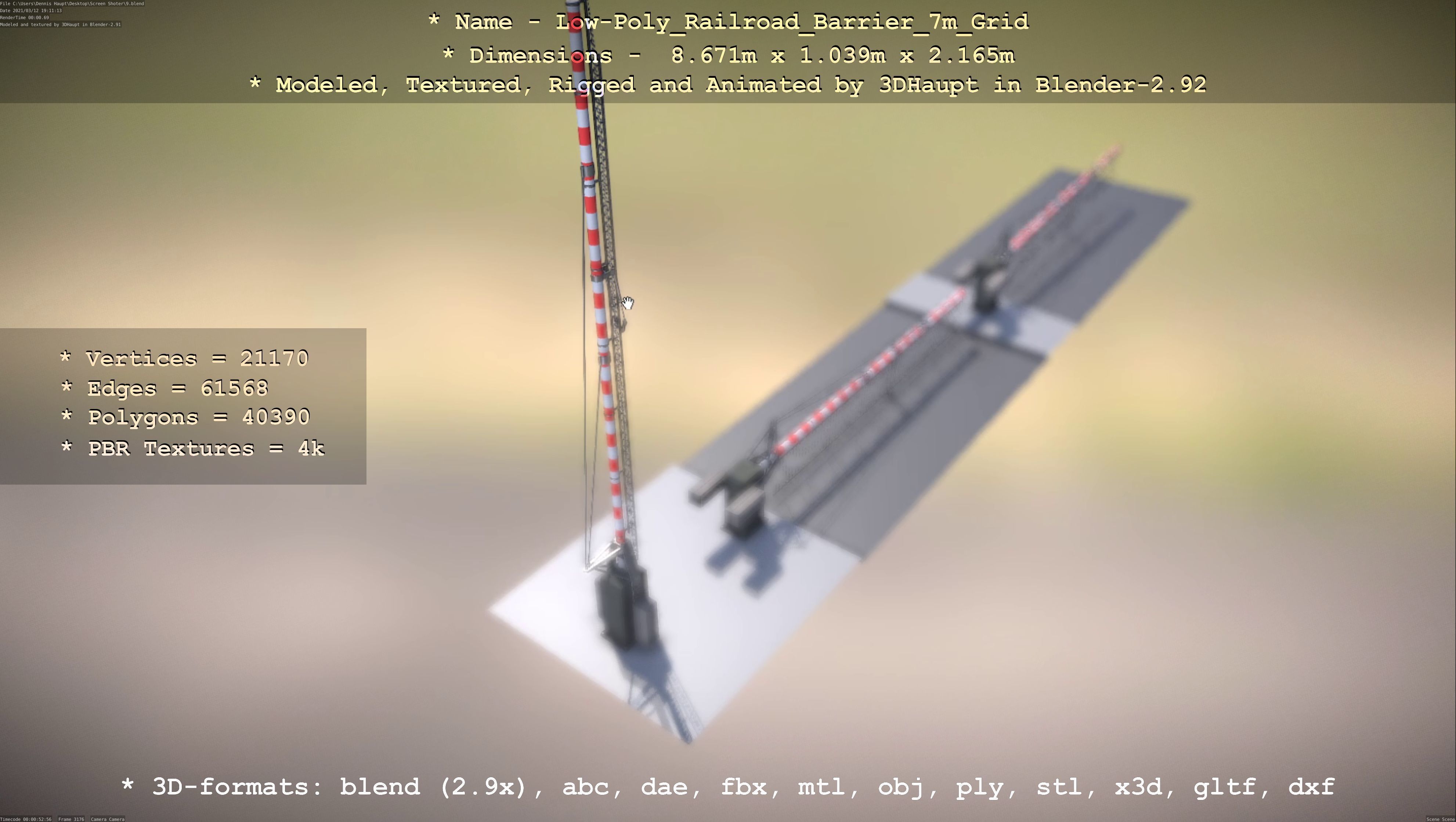 Low-Poly Railroad Barrier 7m with Protective Grid Low-poly 3D model_47