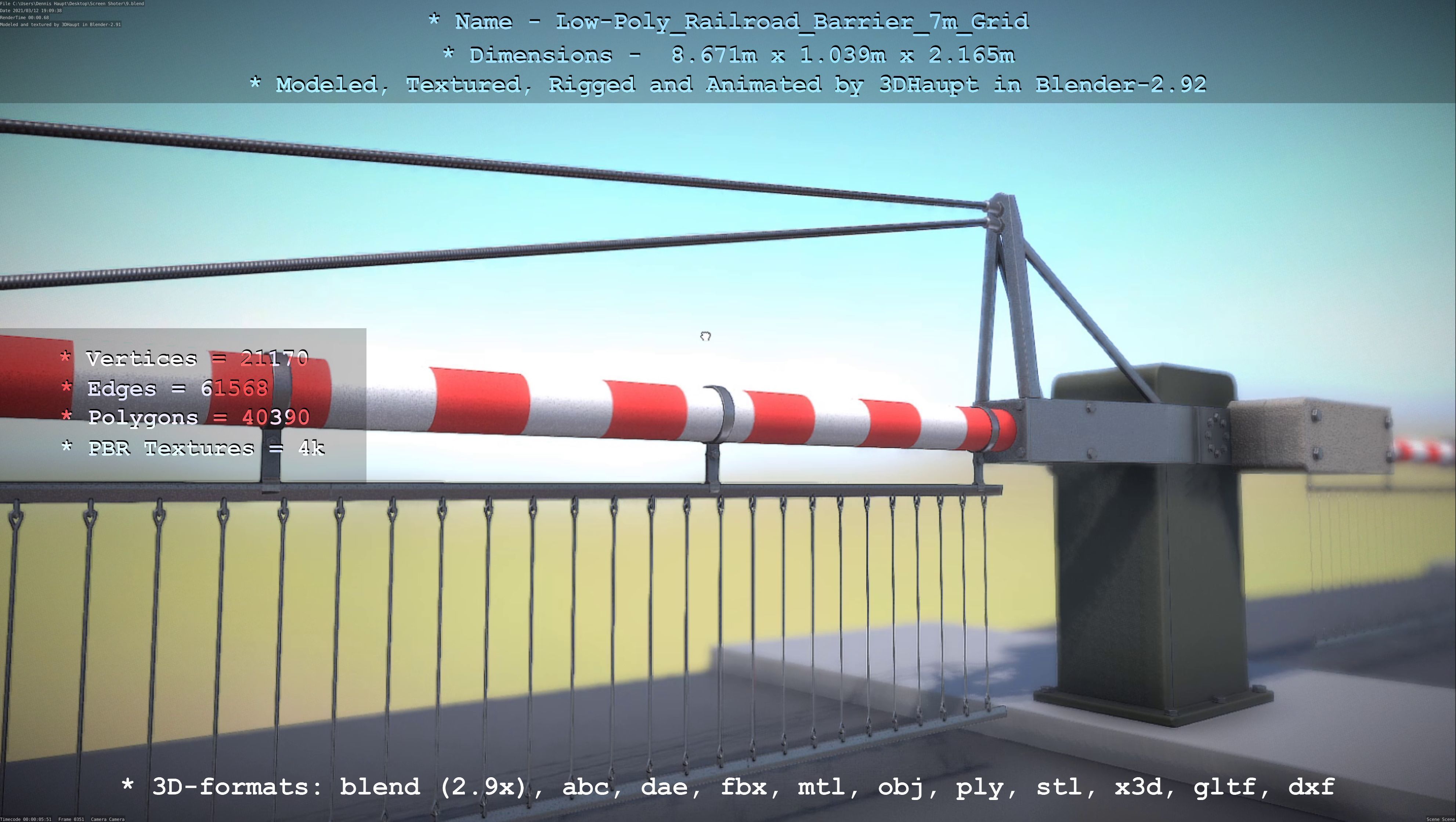 Low-Poly Railroad Barrier 7m with Protective Grid Low-poly 3D model_70