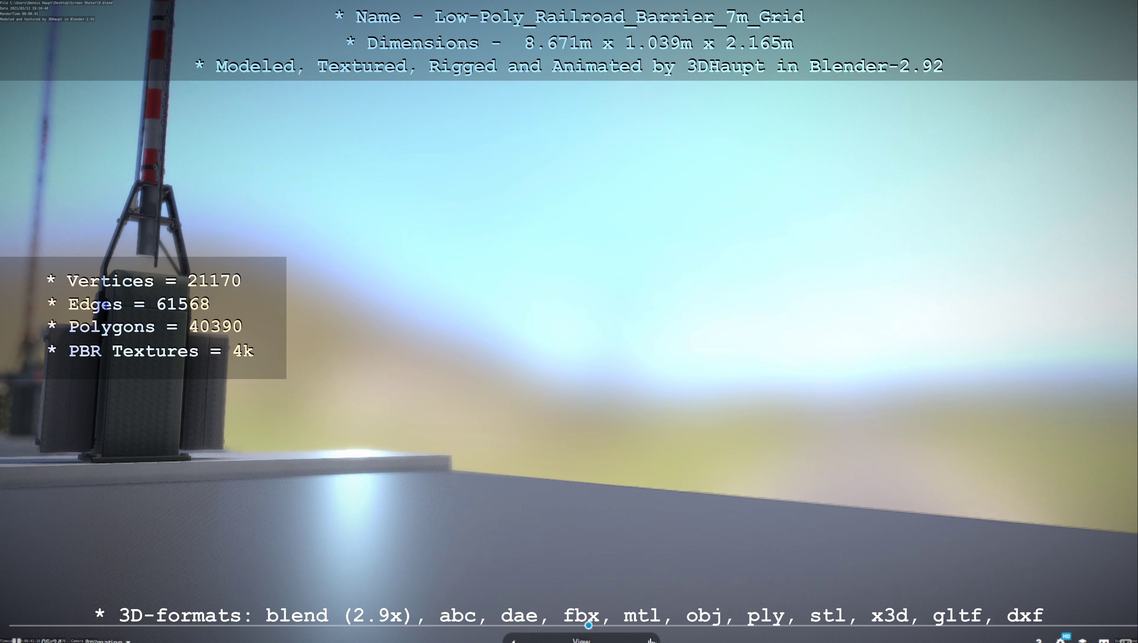 Low-Poly Railroad Barrier 7m with Protective Grid Low-poly 3D model_35