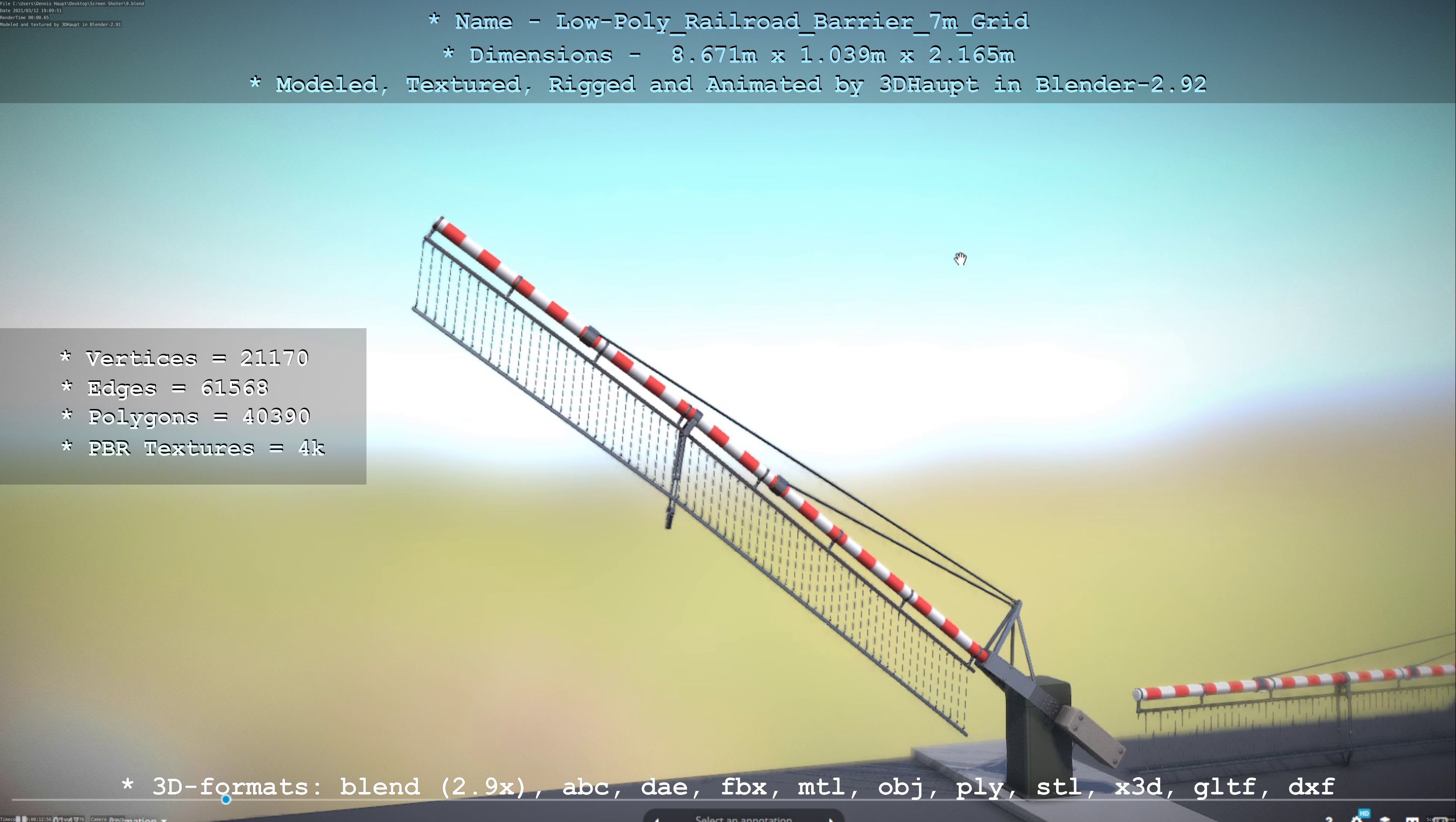 Low-Poly Railroad Barrier 7m with Protective Grid Low-poly 3D model_78