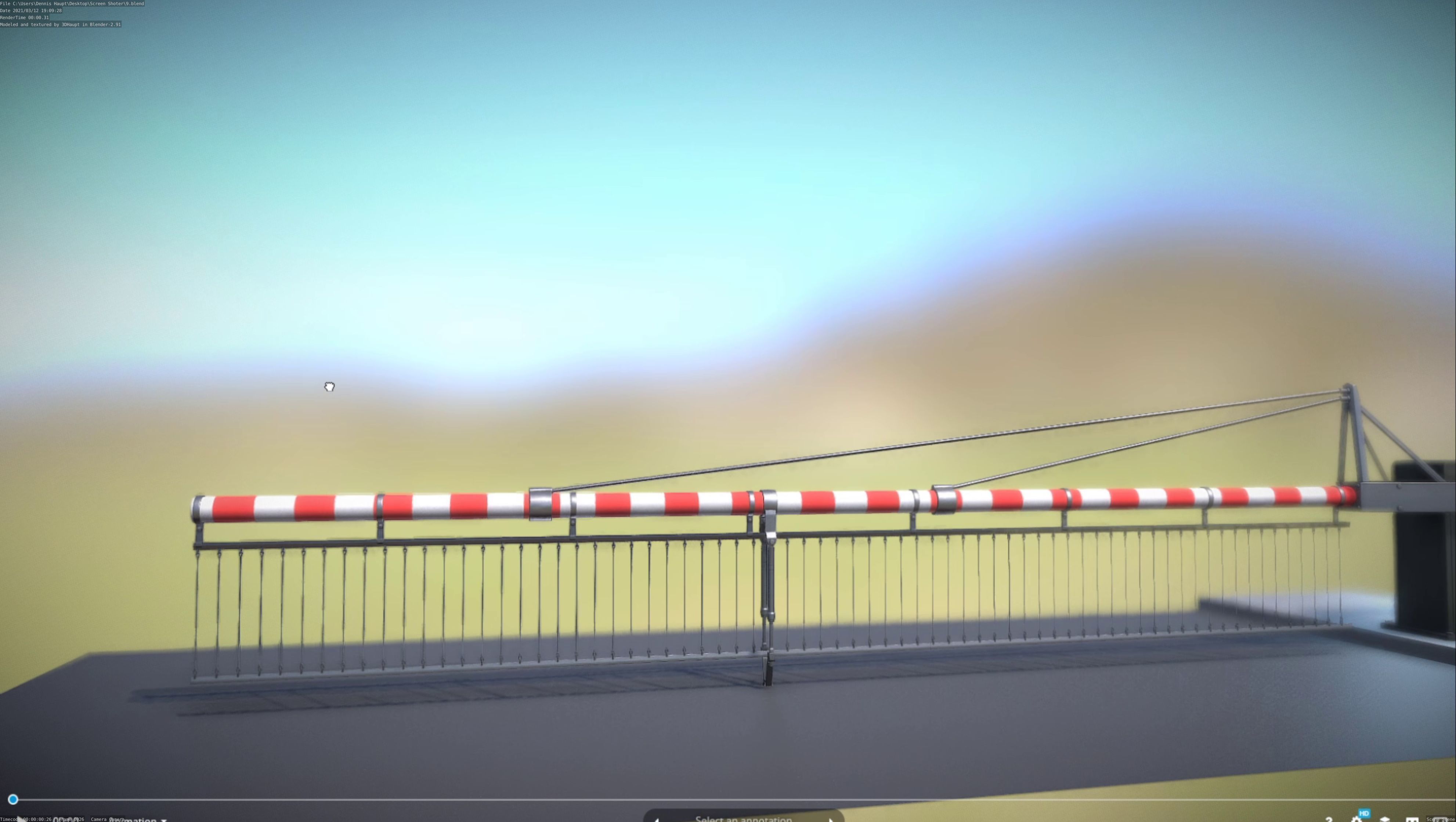 Low-Poly Railroad Barrier 7m with Protective Grid Low-poly 3D model_64