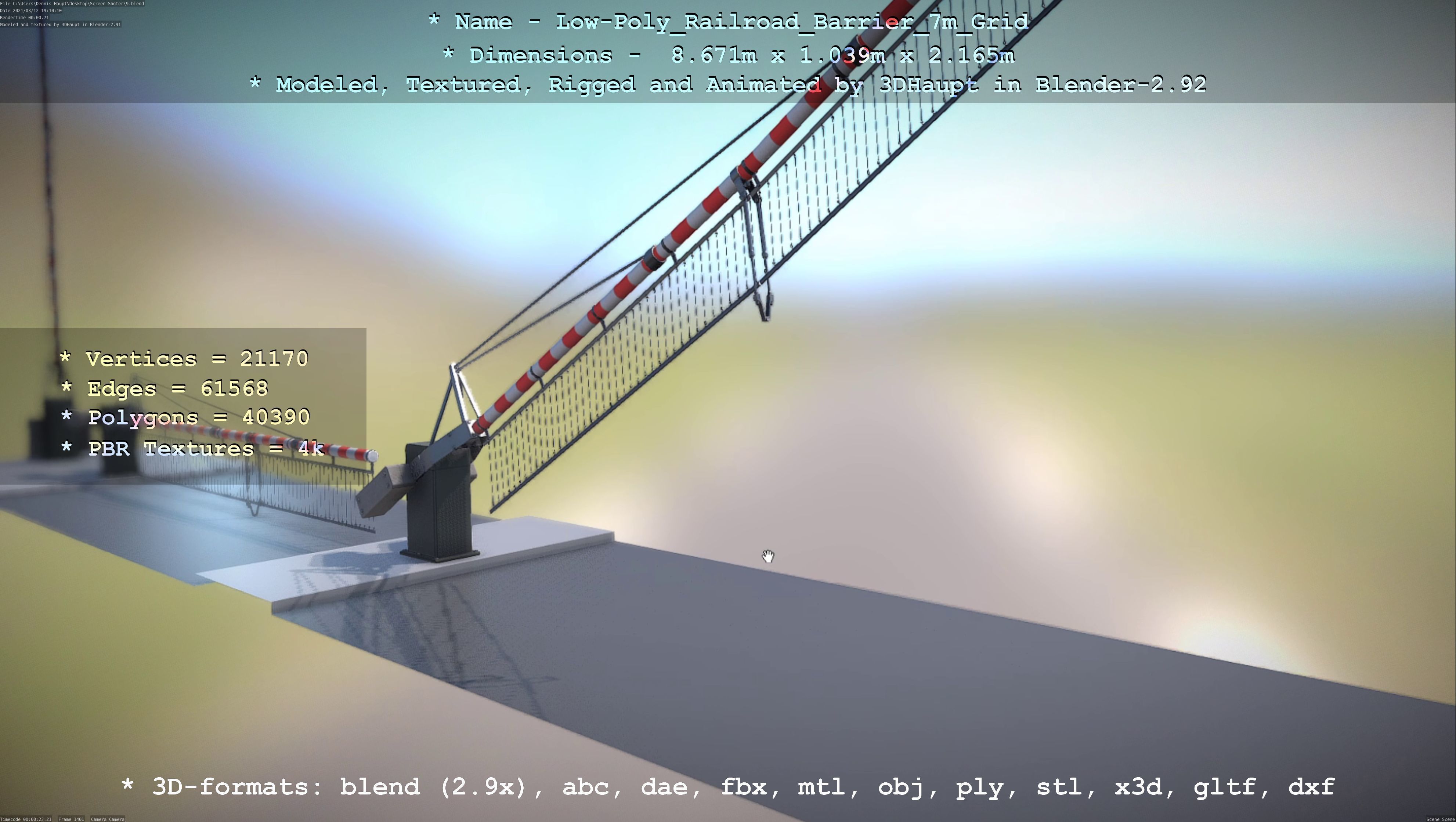 Low-Poly Railroad Barrier 7m with Protective Grid Low-poly 3D model_90