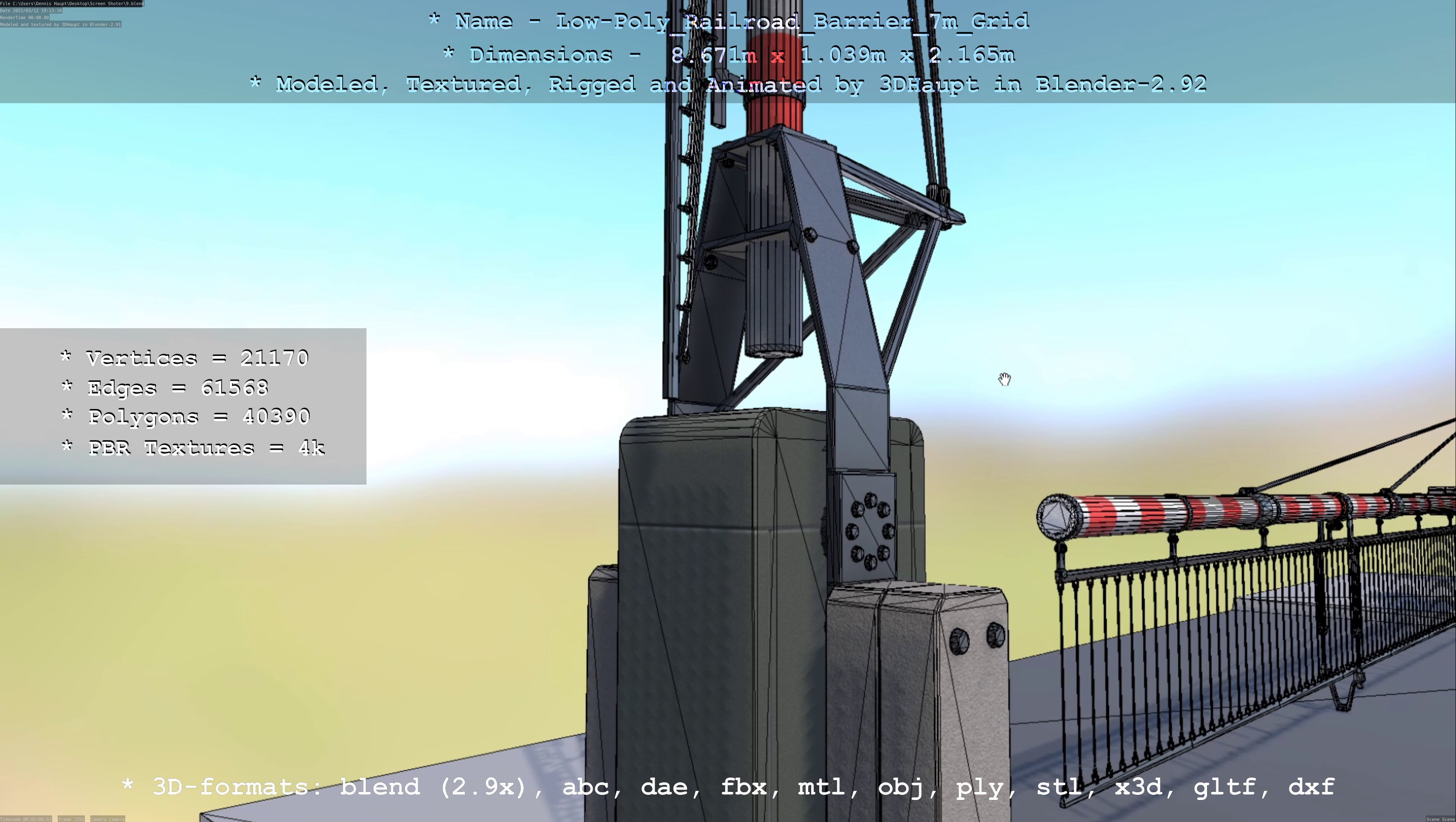 Low-Poly Railroad Barrier 7m with Protective Grid Low-poly 3D model_62