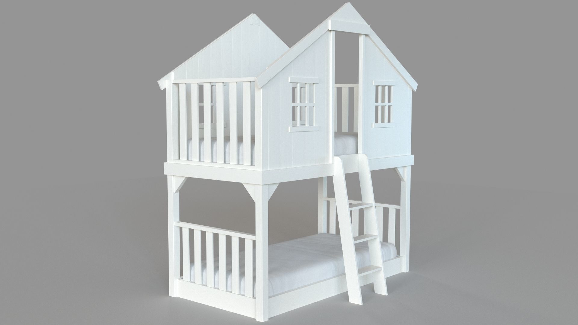 Treehouse Loft Bed White 3D model_2