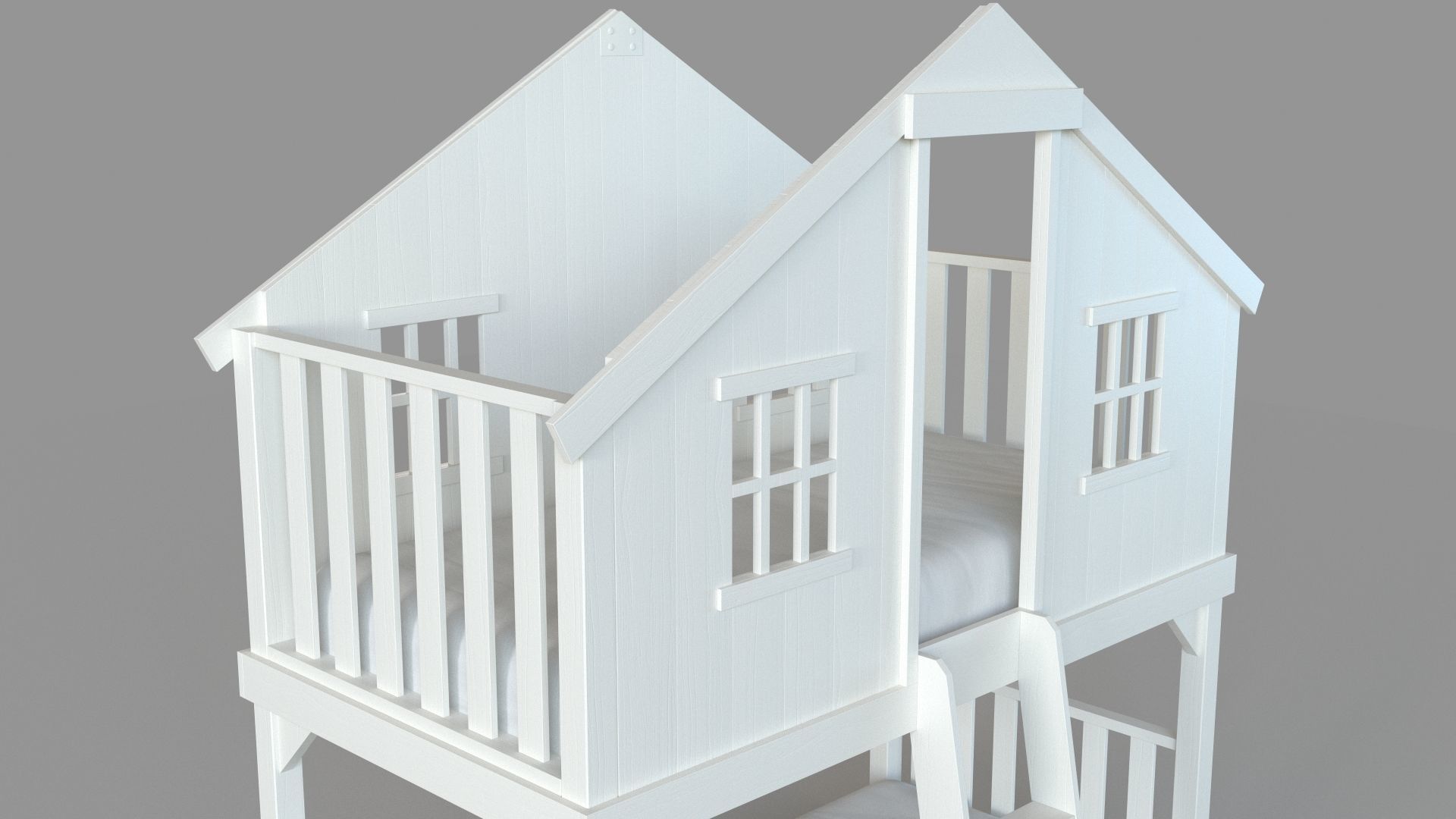Treehouse Loft Bed White 3D model_4
