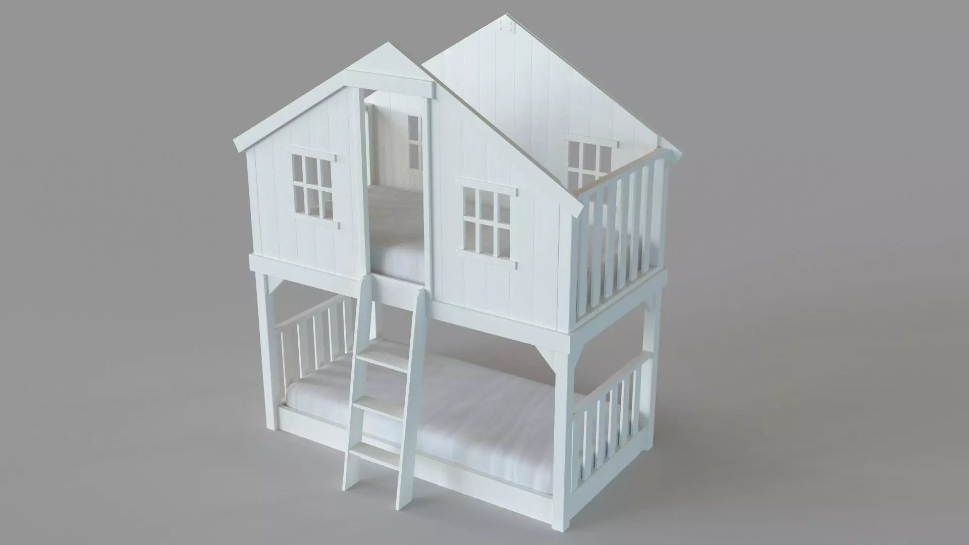 Treehouse Loft Bed White 3D model_0