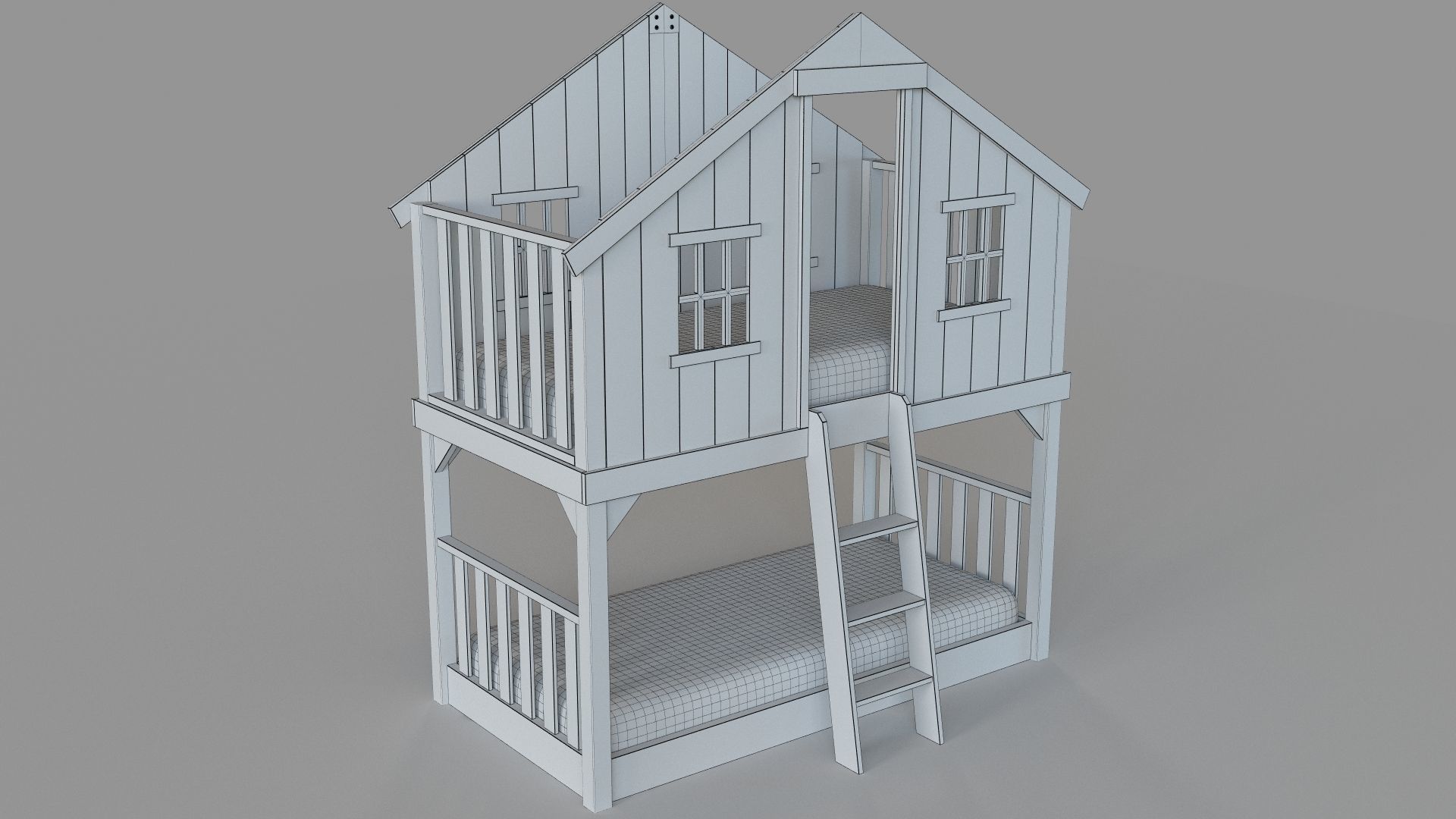 Treehouse Loft Bed White 3D model_6