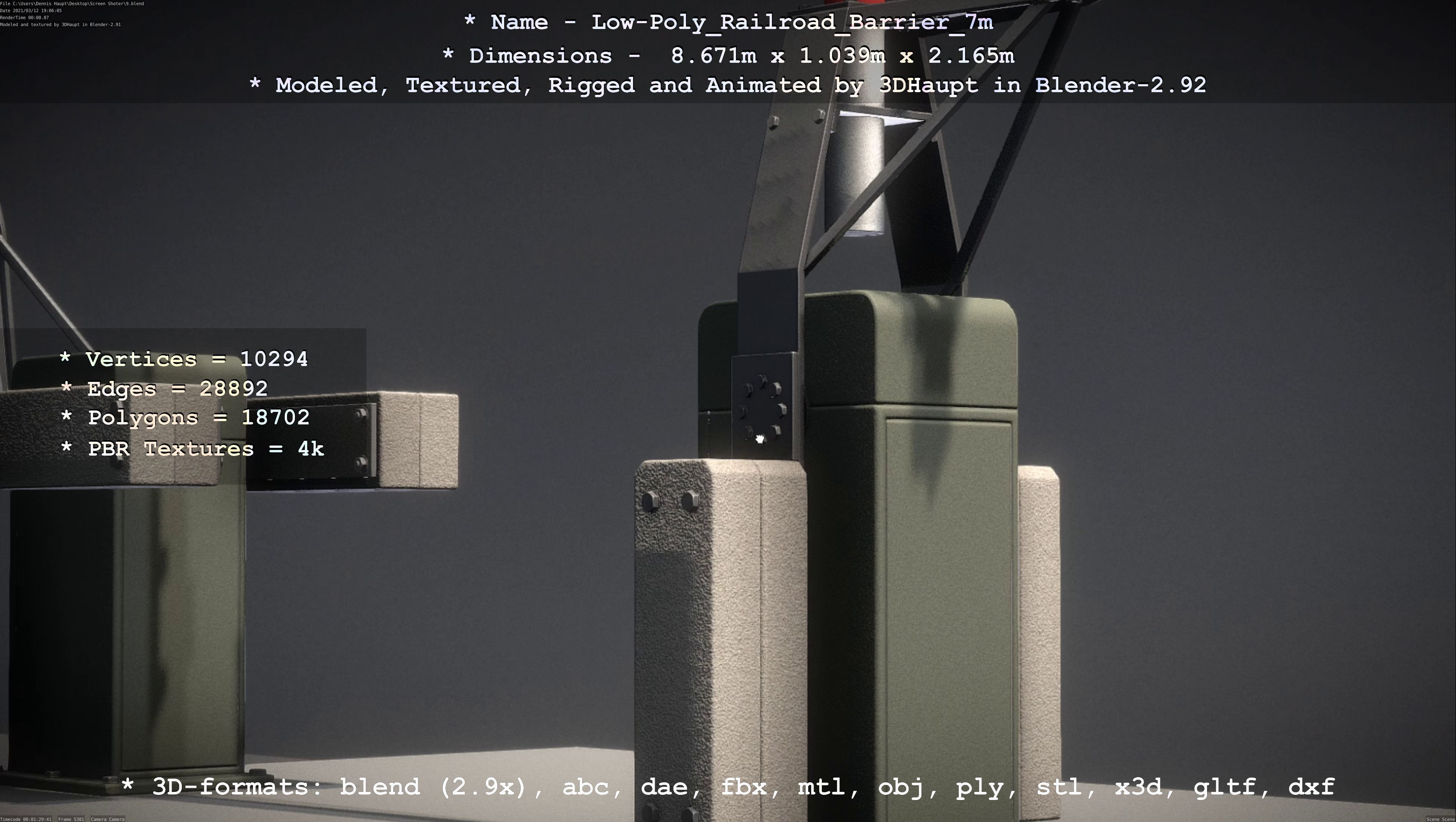 Low-Poly Railroad Barrier 7m Low-poly 3D model_105