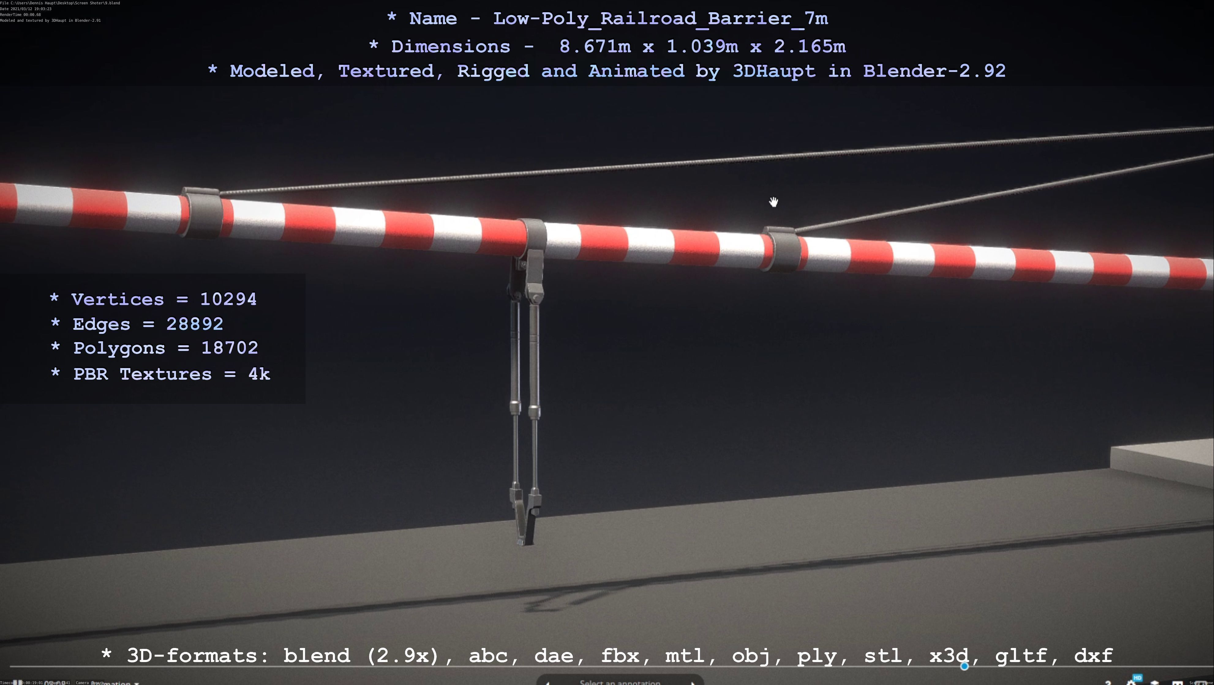 Low-Poly Railroad Barrier 7m Low-poly 3D model_65