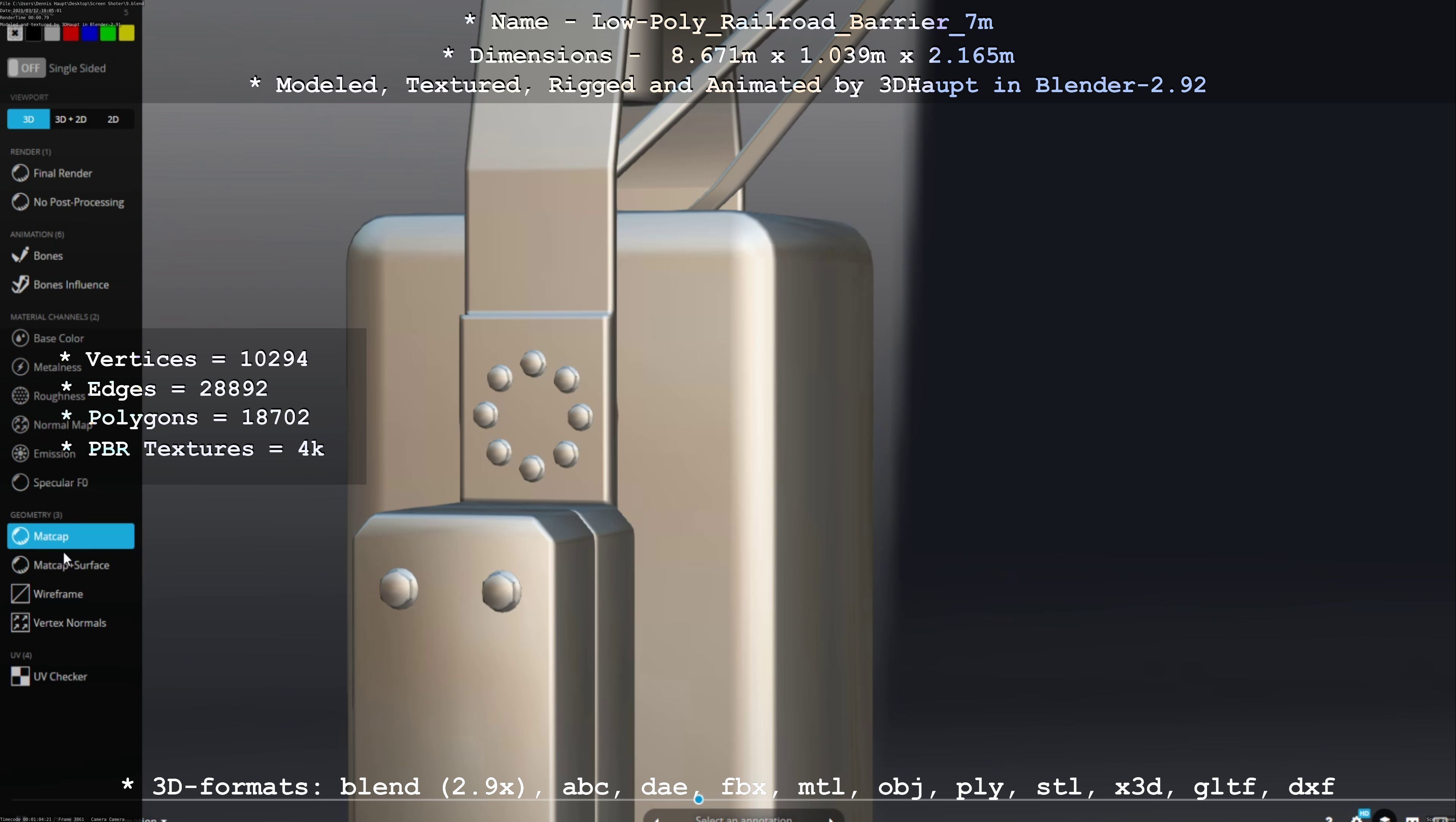 Low-Poly Railroad Barrier 7m Low-poly 3D model_14