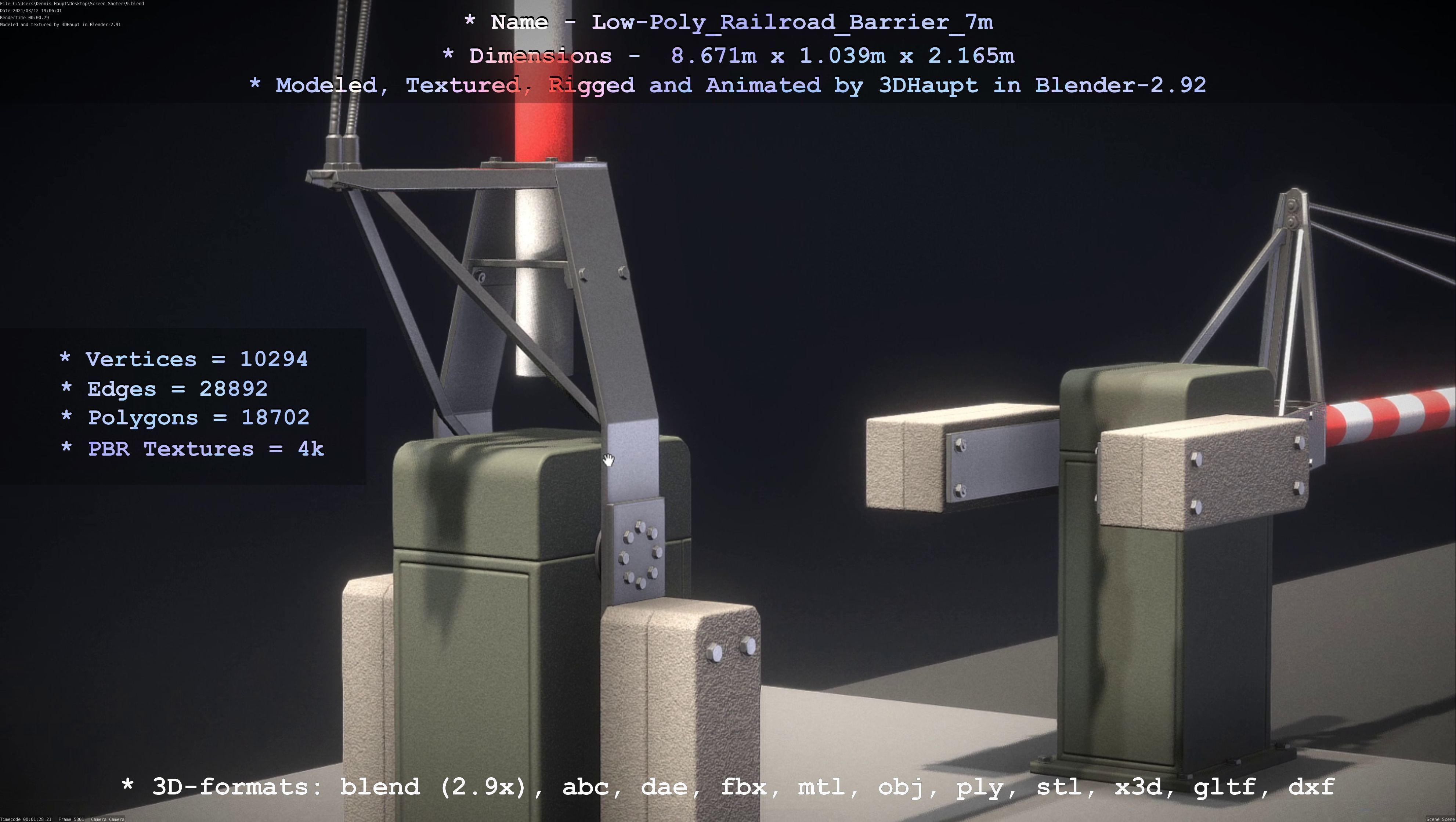 Low-Poly Railroad Barrier 7m Low-poly 3D model_103